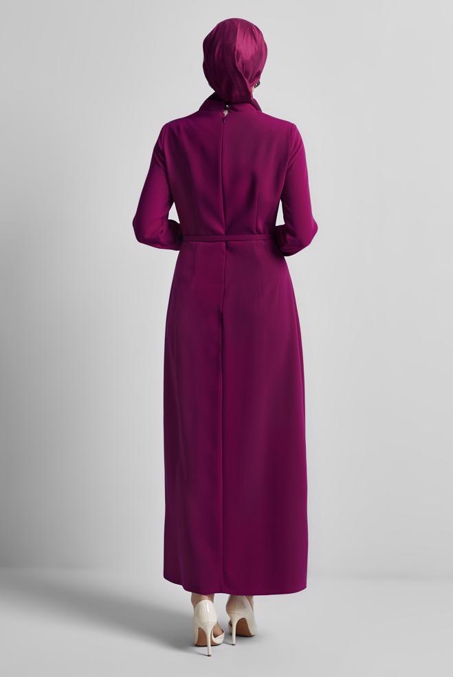 Hijab-Kleidung FUCHSIE KLEID MIT GÜRTEL 45353 - ALVİNA