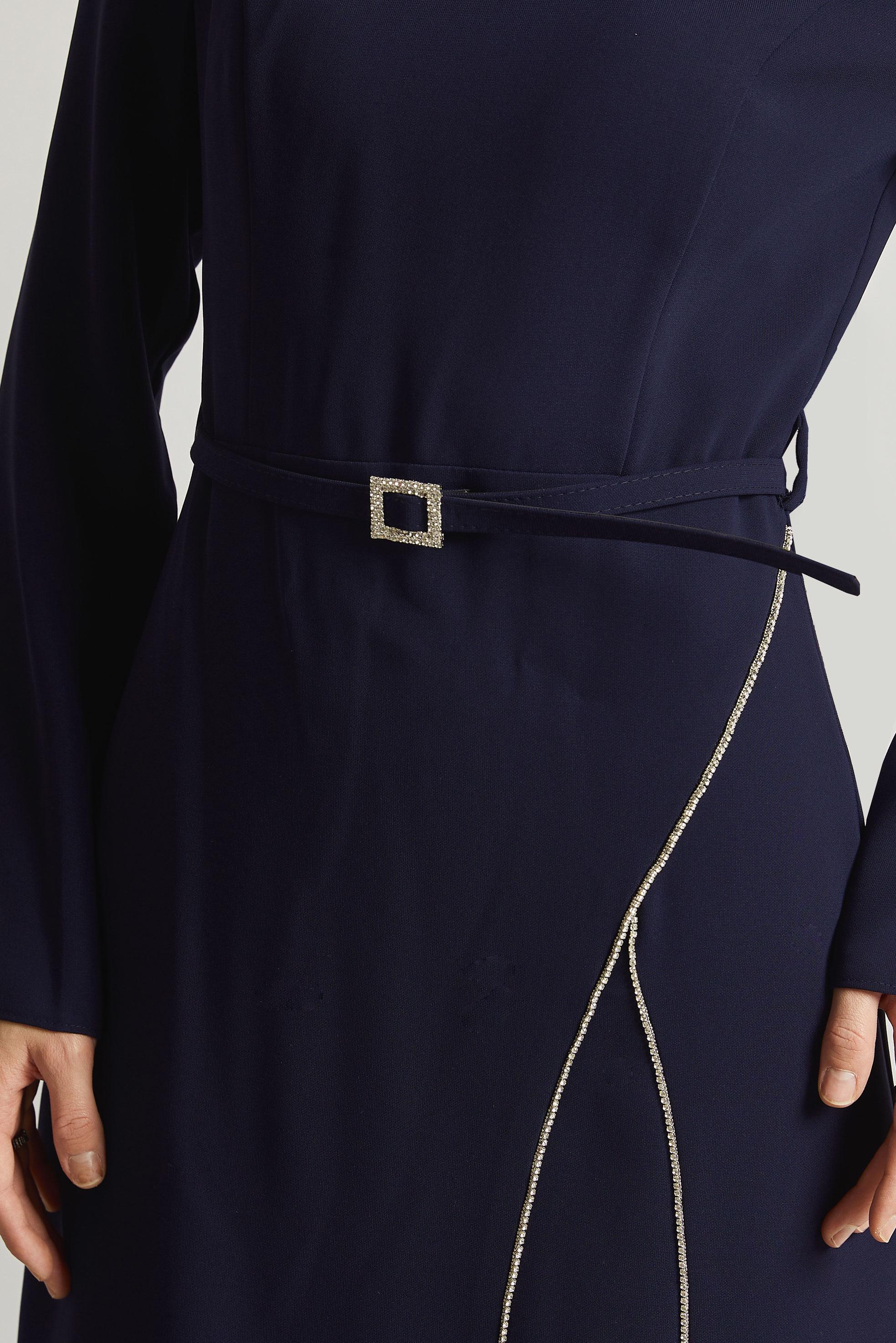 Tesettür giyim LACİVERT KEMERLİ ELBİSE 45353