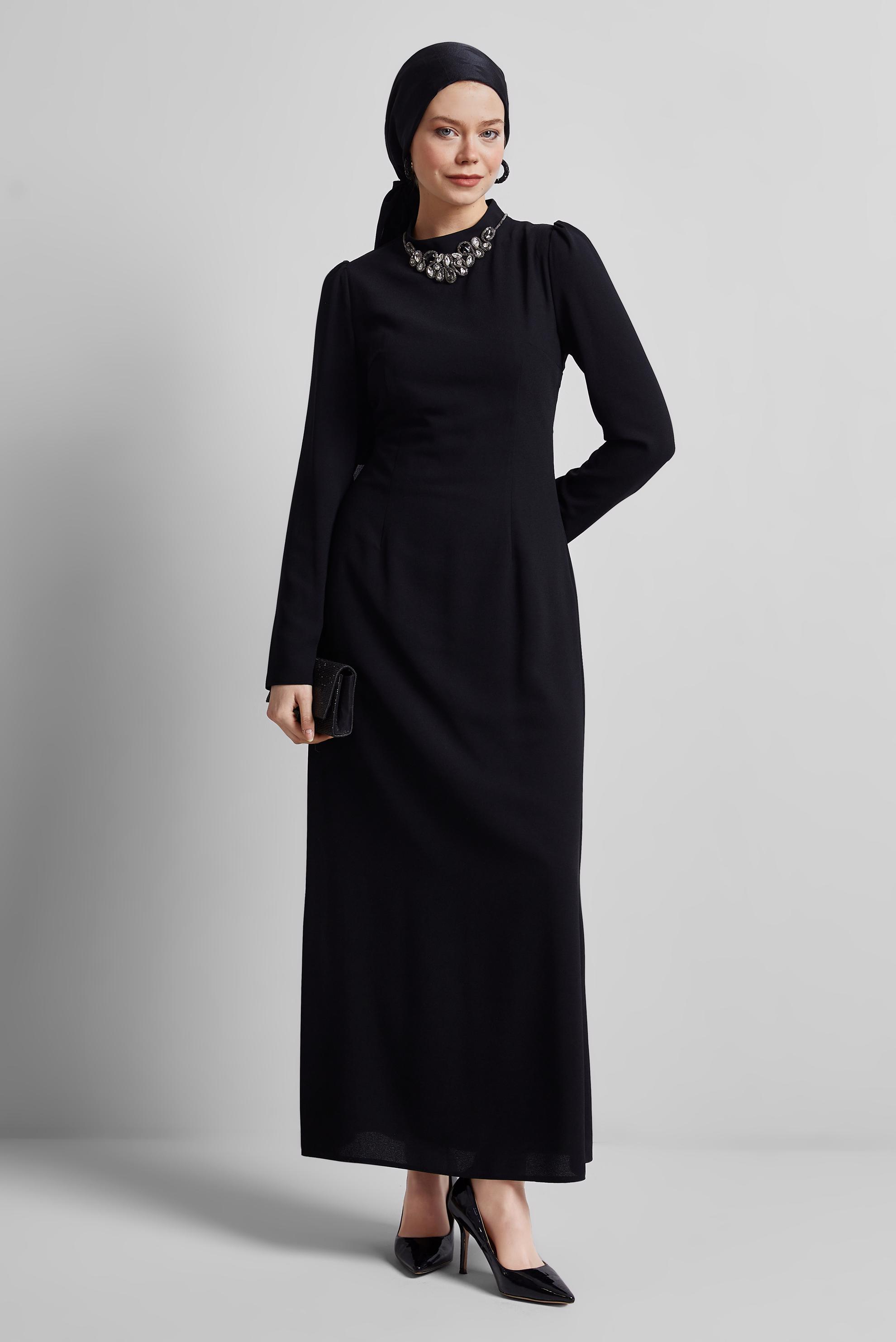 Tesettür giyim SİYAH TAŞ DETAYLI ELBİSE 45355