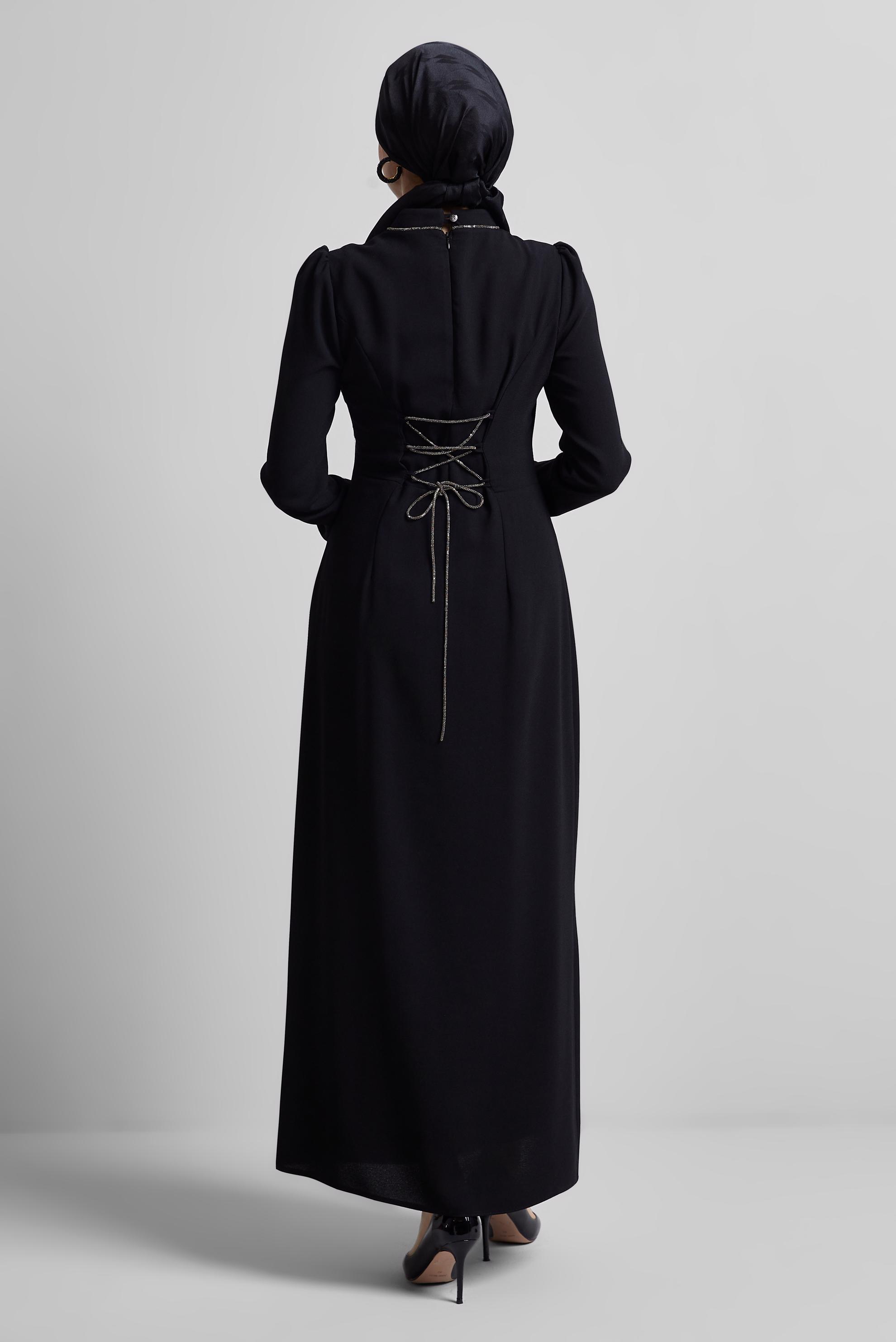 Tesettür giyim SİYAH TAŞ DETAYLI ELBİSE 45355