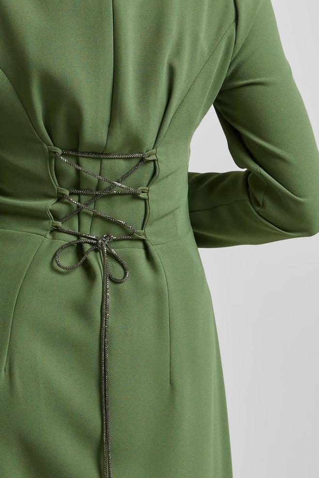 Hijab-Kleidung KHAKI KLEID MIT EDELSTICKSTICK 45355 - ALVİNA