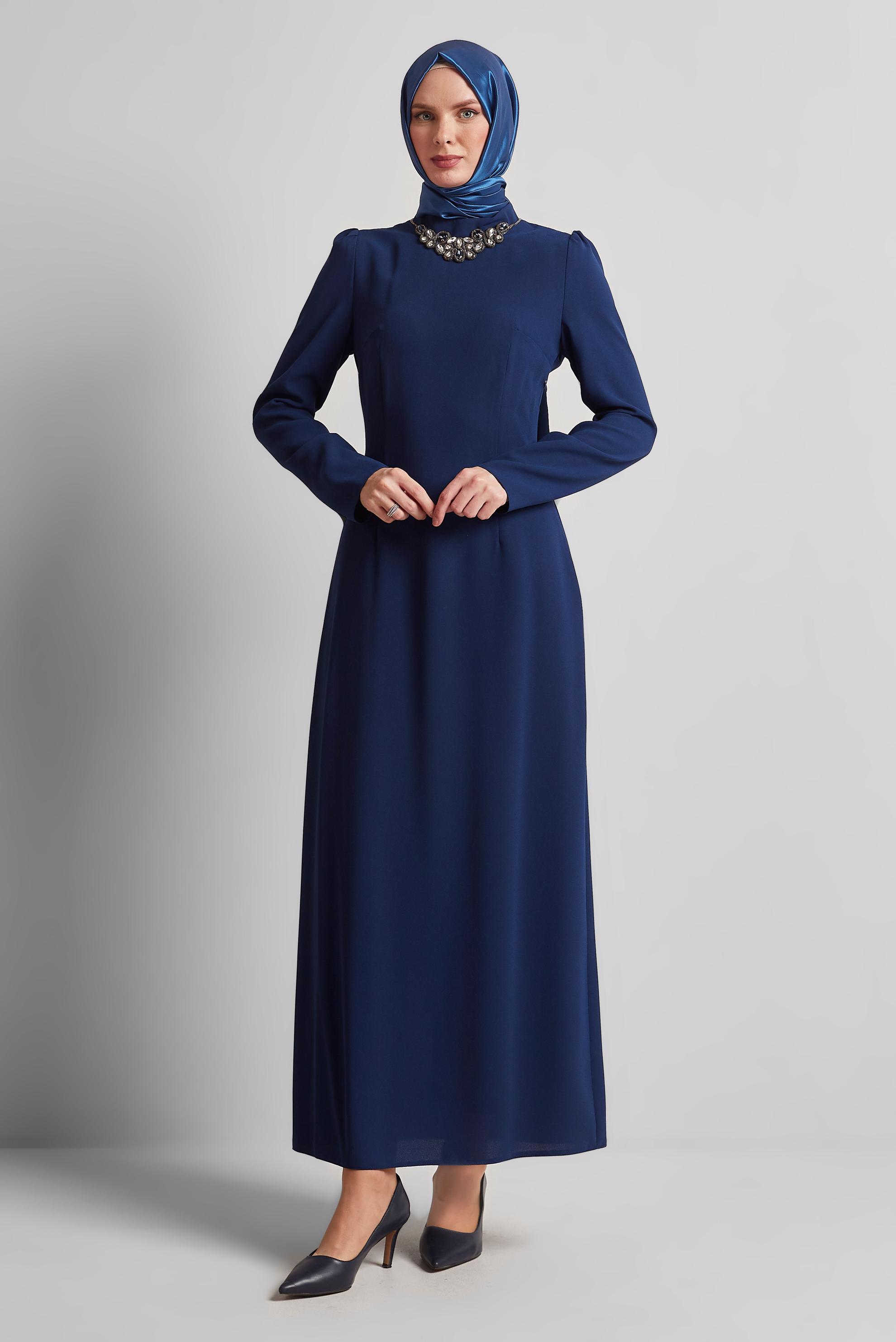 Tesettür giyim LACİVERT TAŞ DETAYLI ELBİSE 45355