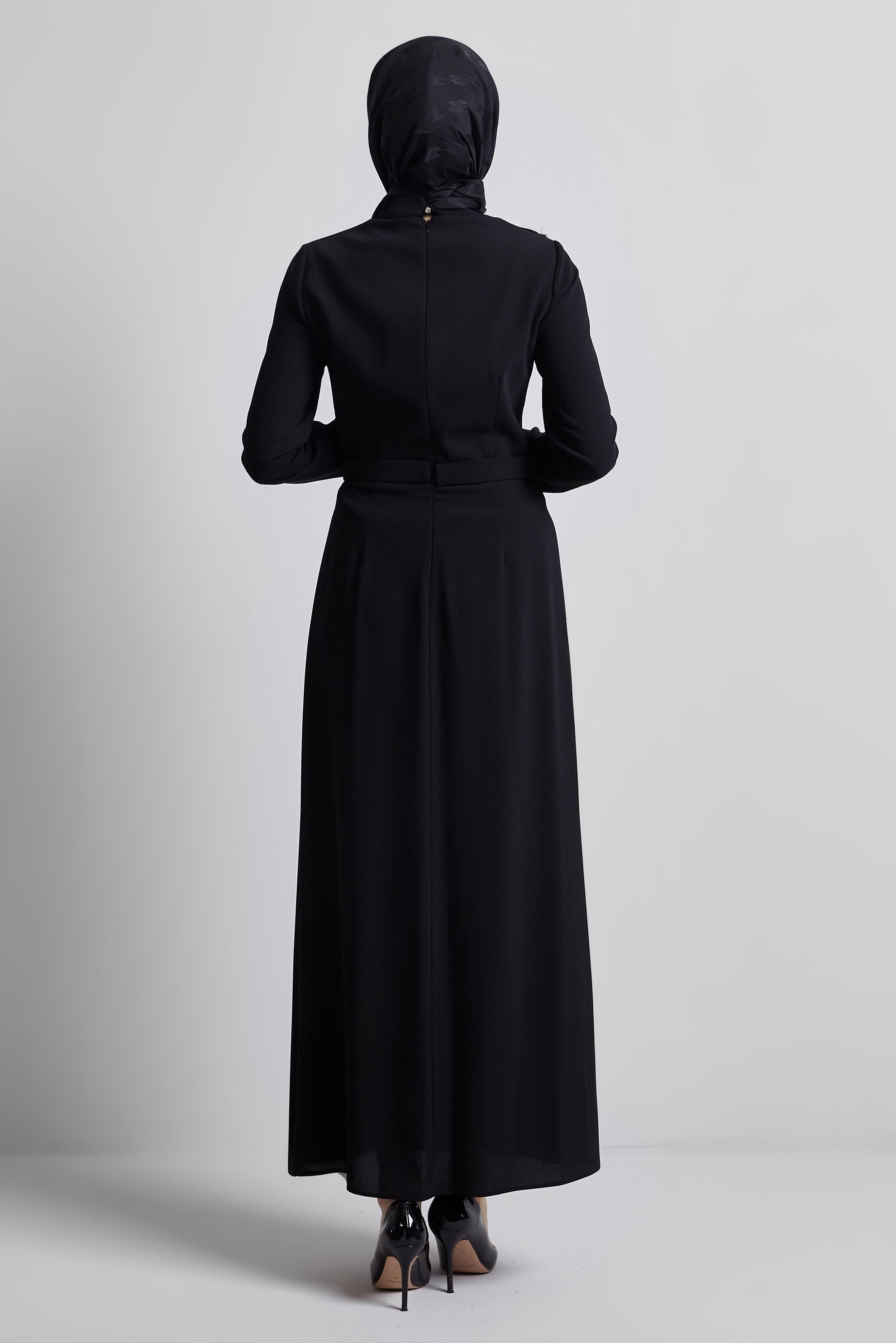 Tesettür giyim SİYAH TAŞ DETAYLI ELBİSE 45356