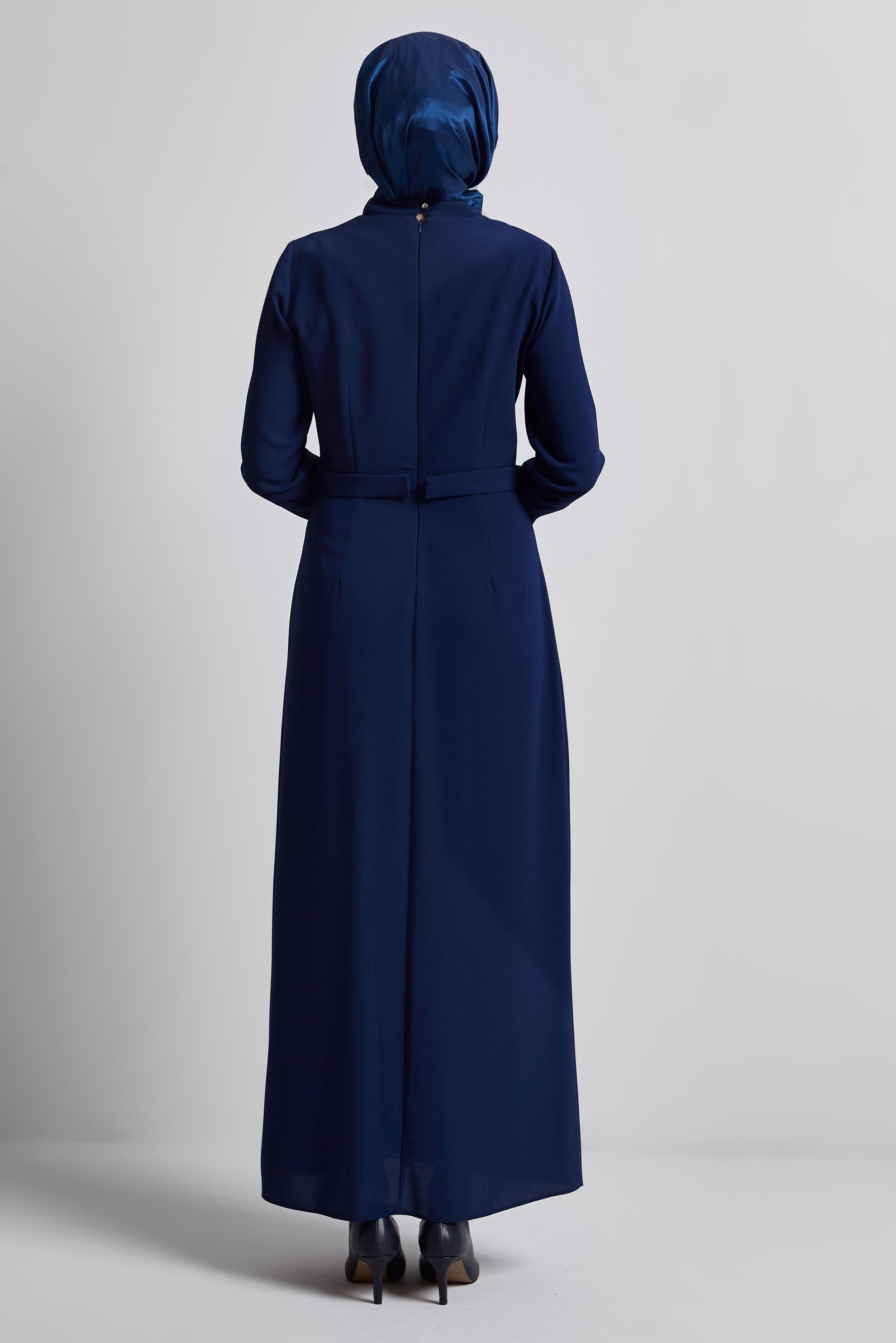 Tesettür giyim LACİVERT TAŞ DETAYLI ELBİSE 45356