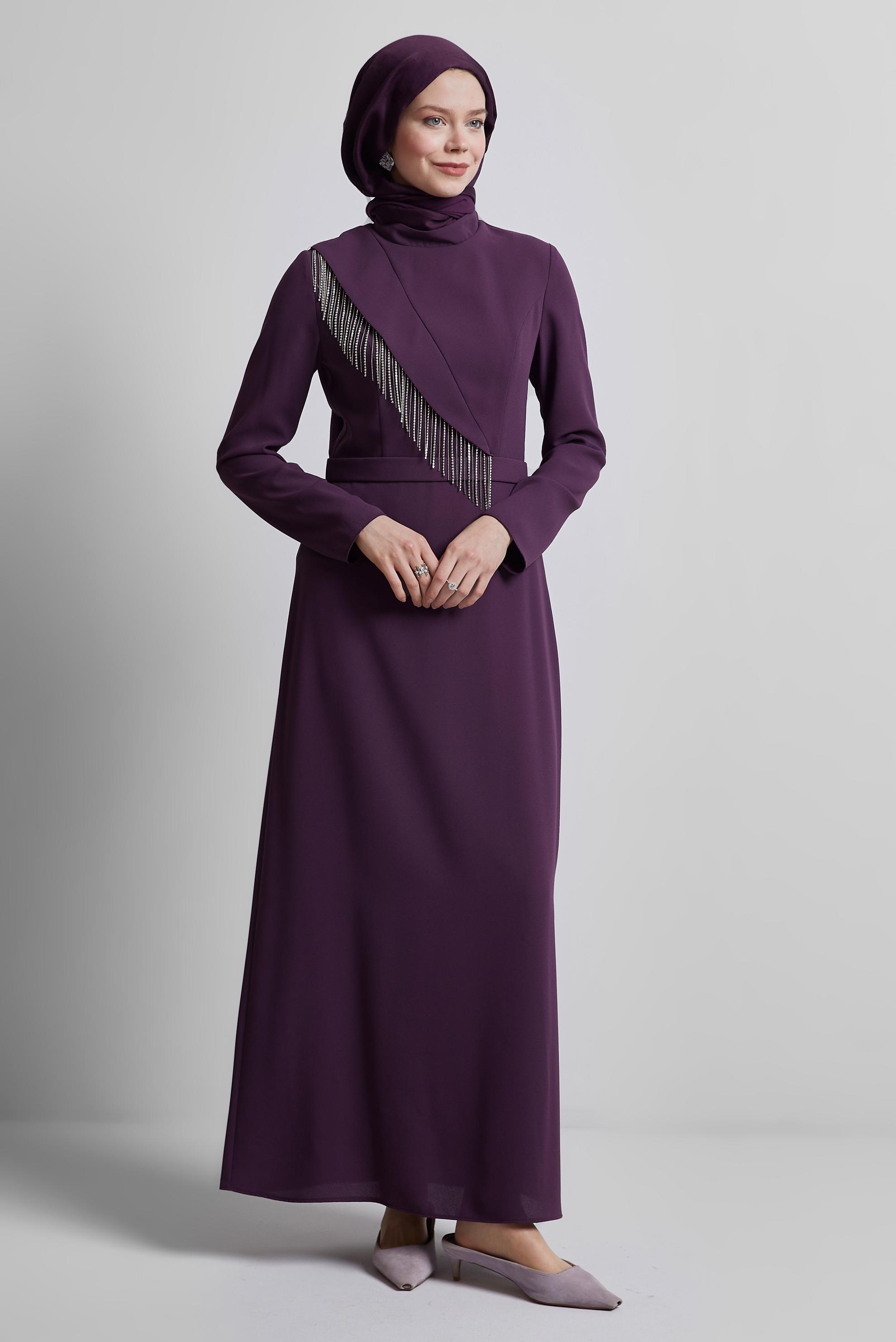 Tesettür giyim MÜRDÜM TAŞ DETAYLI ELBİSE 45356
