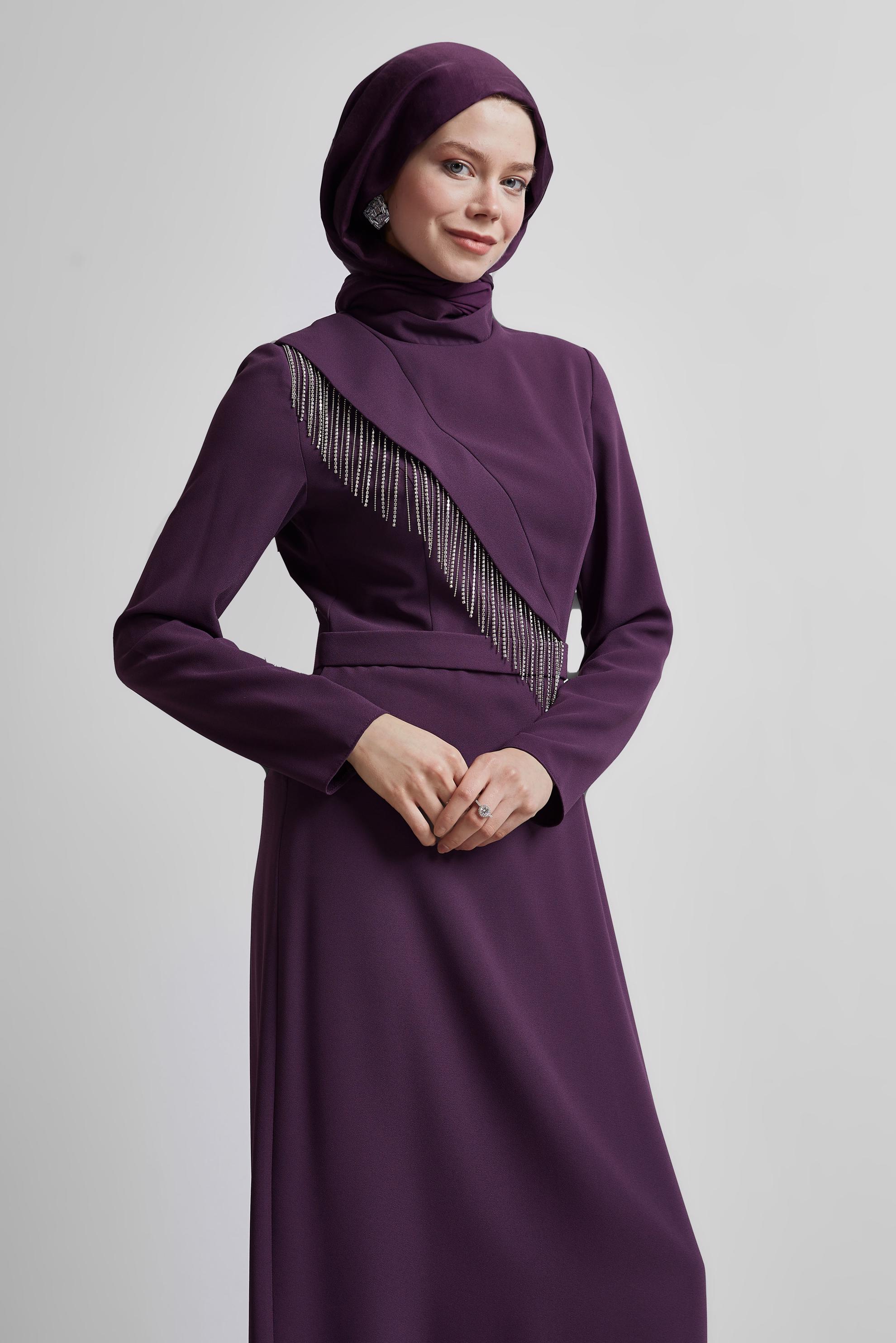 Tesettür giyim MÜRDÜM TAŞ DETAYLI ELBİSE 45356