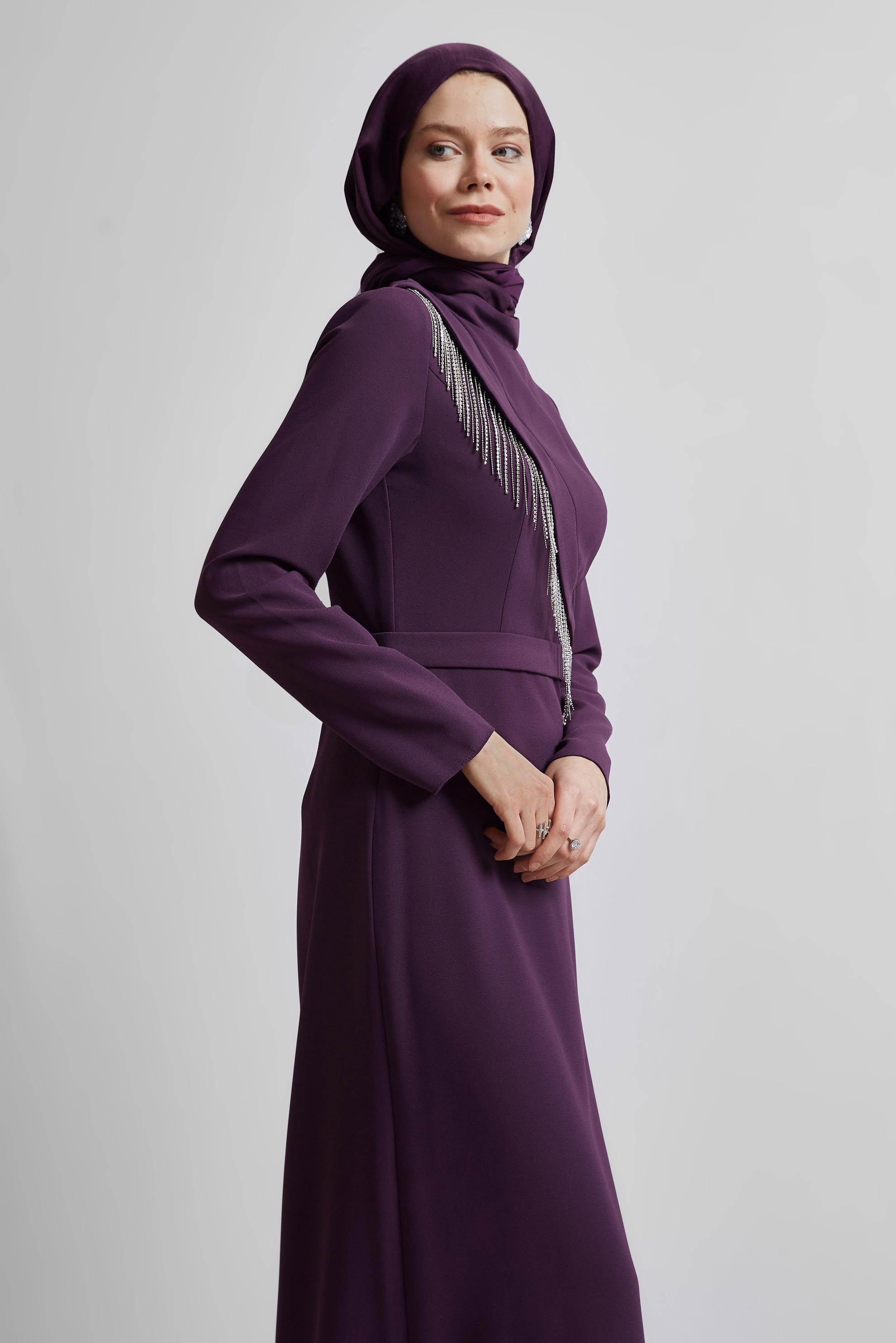 Tesettür giyim MÜRDÜM TAŞ DETAYLI ELBİSE 45356