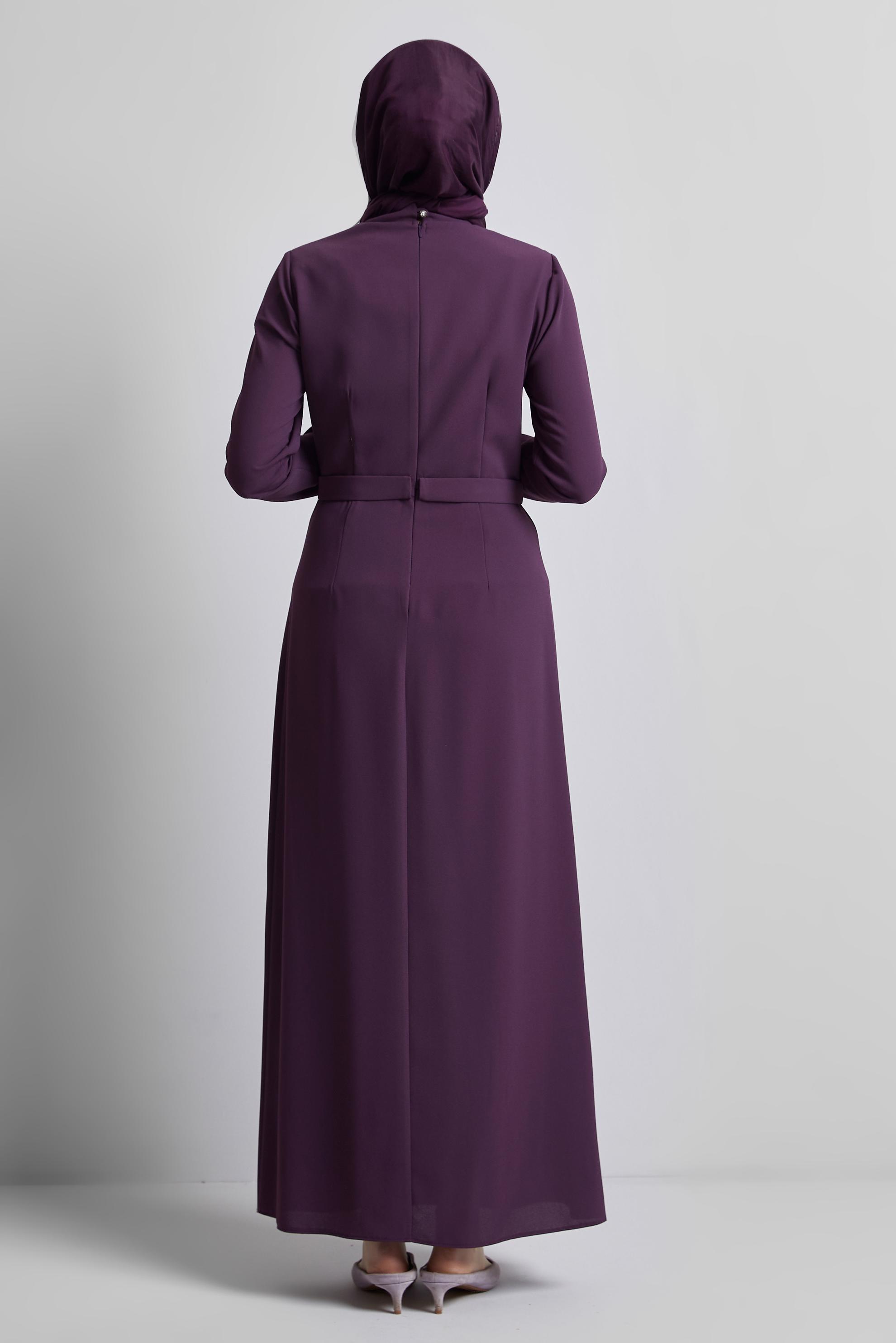 Tesettür giyim MÜRDÜM TAŞ DETAYLI ELBİSE 45356