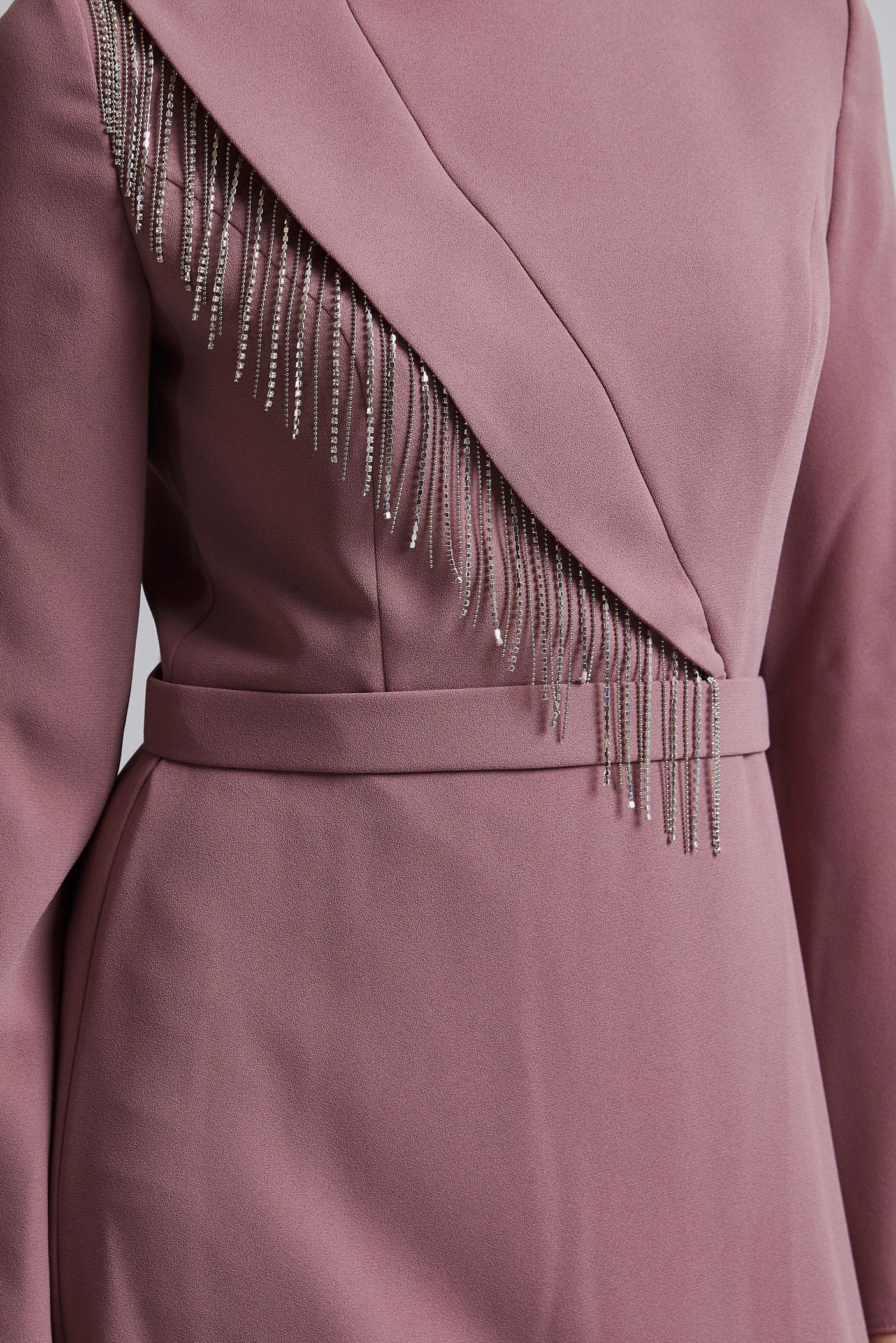 Tesettür giyim PUDRA TAŞ DETAYLI ELBİSE 45356