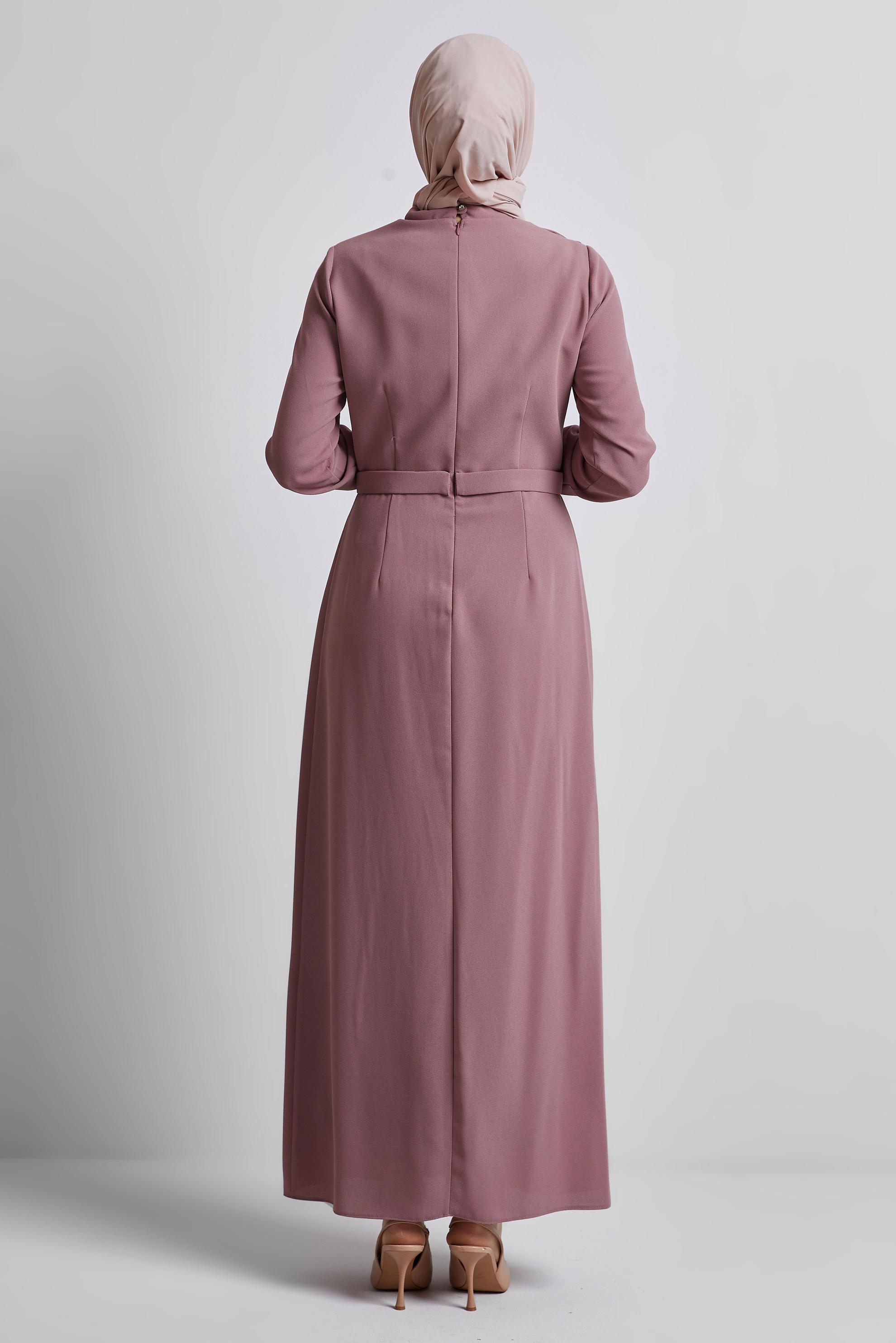 Tesettür giyim PUDRA TAŞ DETAYLI ELBİSE 45356