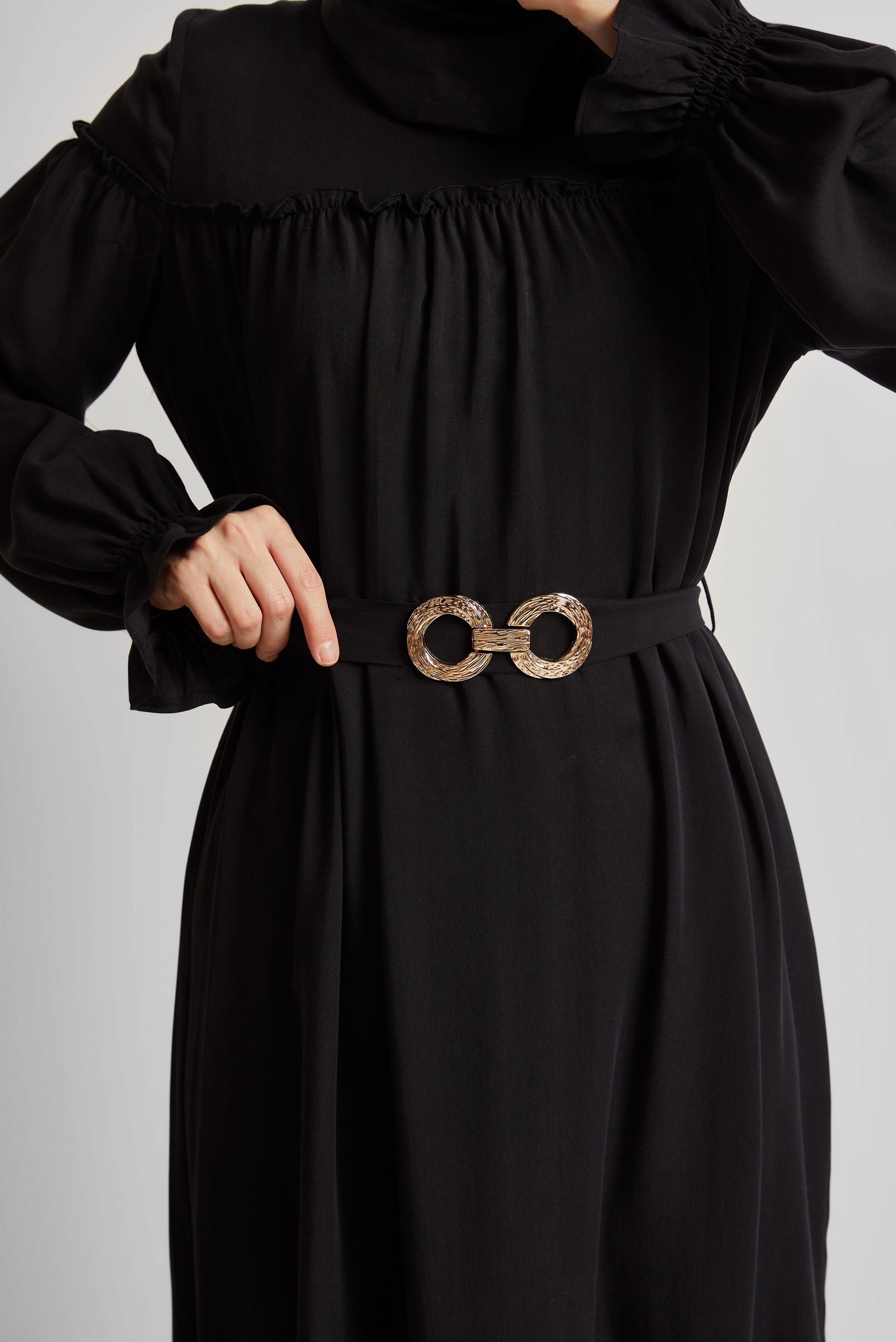 Tesettür giyim SİYAH KEMERLİ ELBİSE 45363