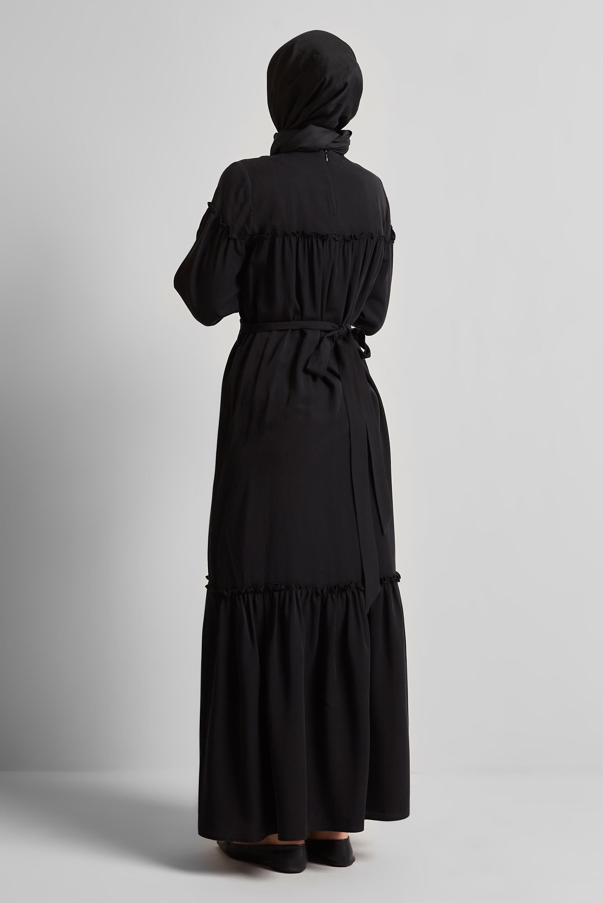 Tesettür giyim SİYAH KEMERLİ ELBİSE 45363