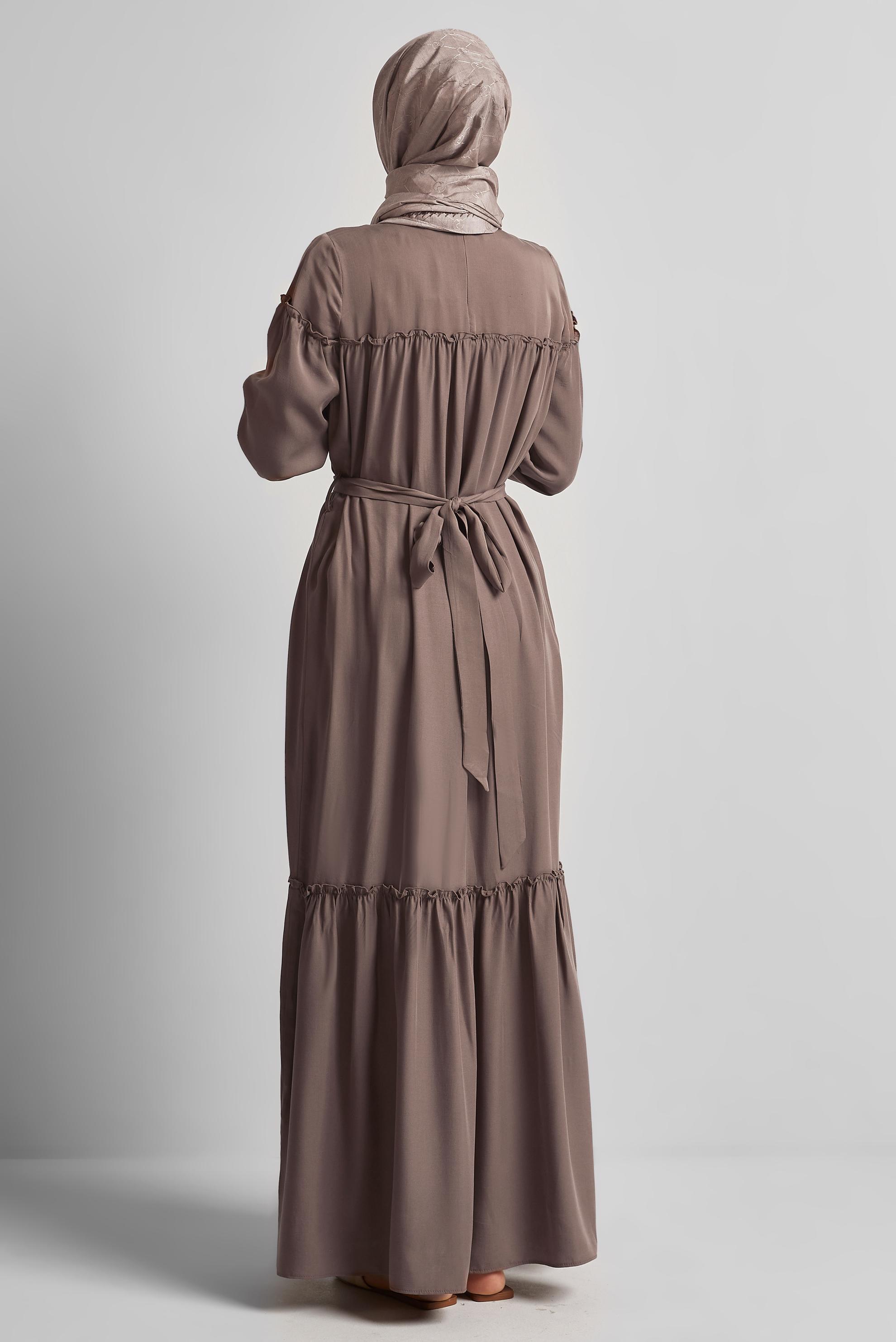 Tesettür giyim VİZON KEMERLİ ELBİSE 45363