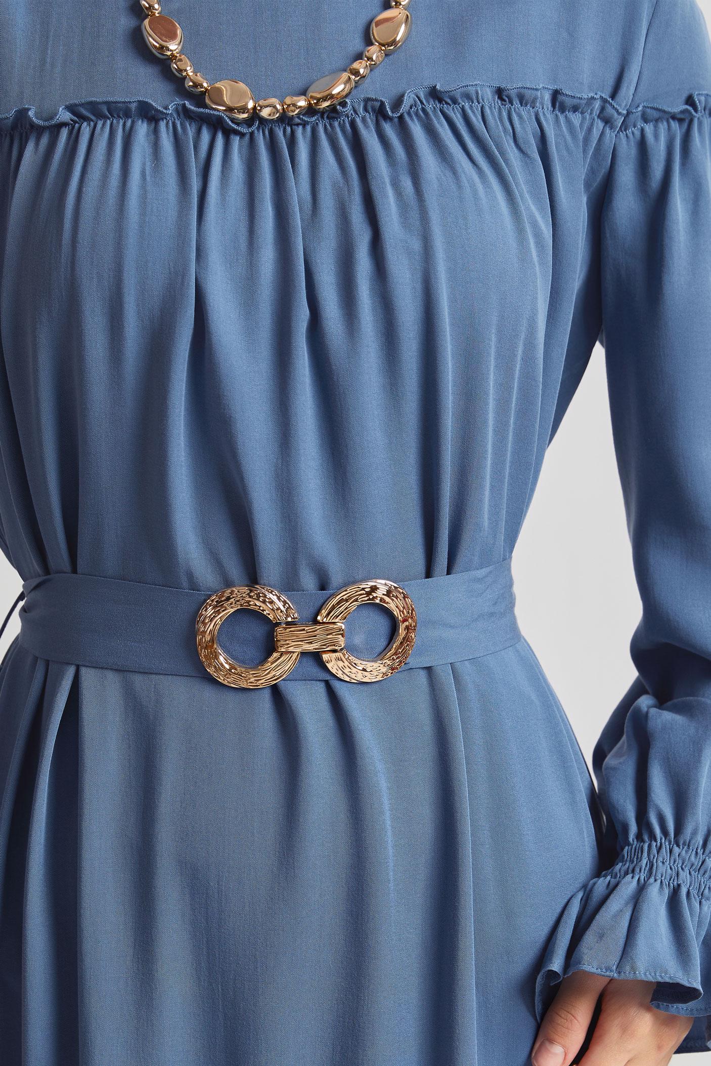 Tesettür giyim LACİVERT KEMERLİ ELBİSE 45363