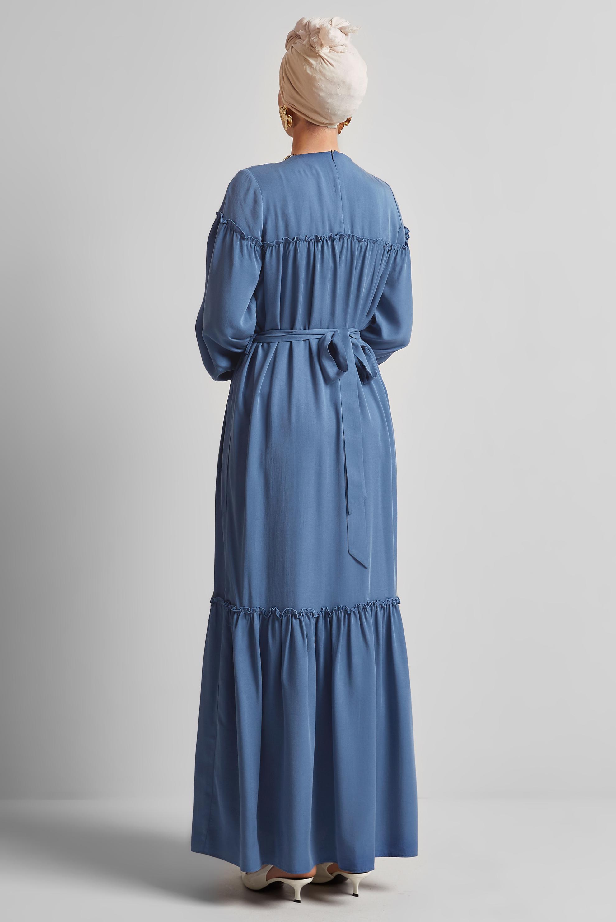 Tesettür giyim LACİVERT KEMERLİ ELBİSE 45363