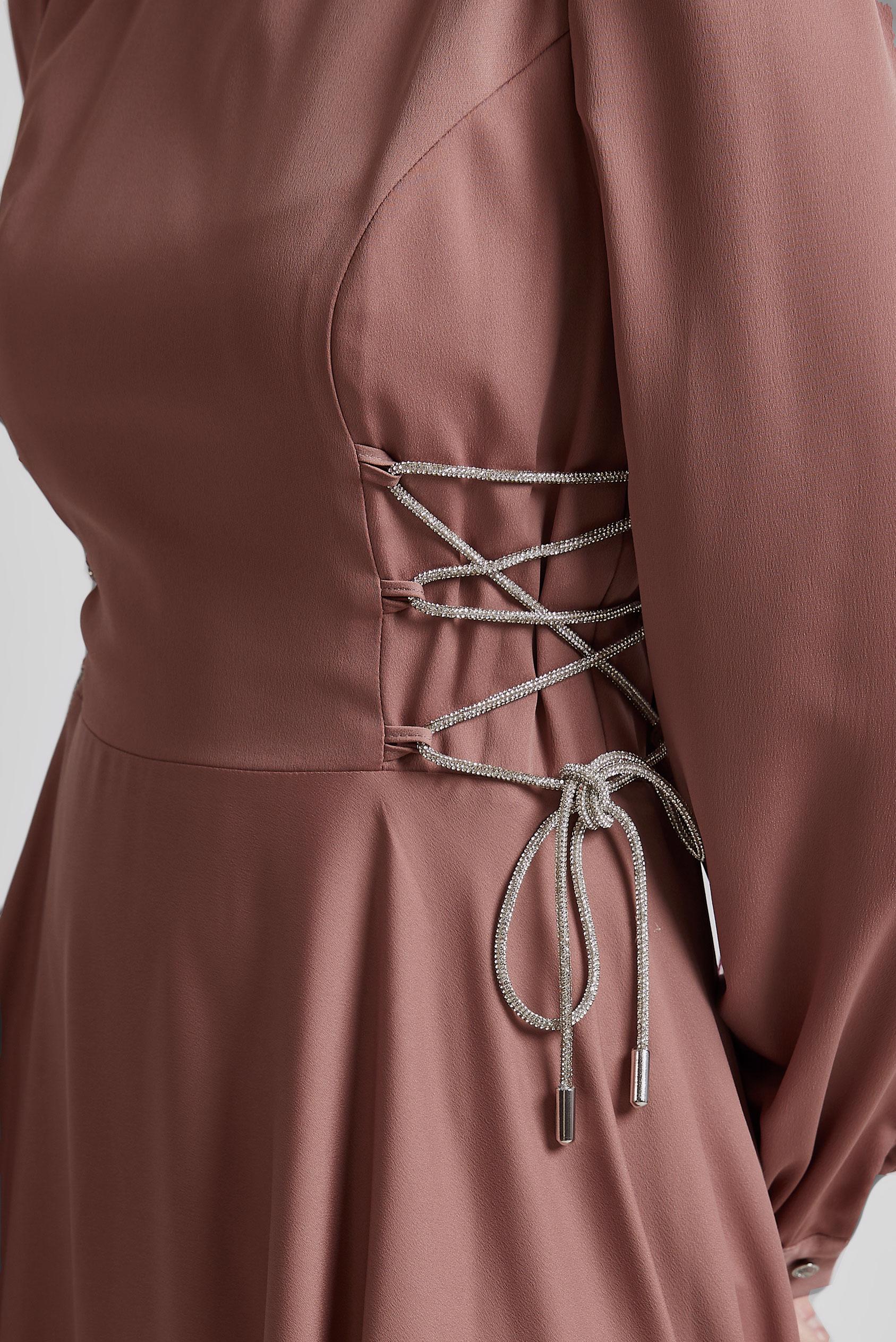 Tesettür giyim PEMBE BAĞLAMA DETAYLI ELBİSE 45365