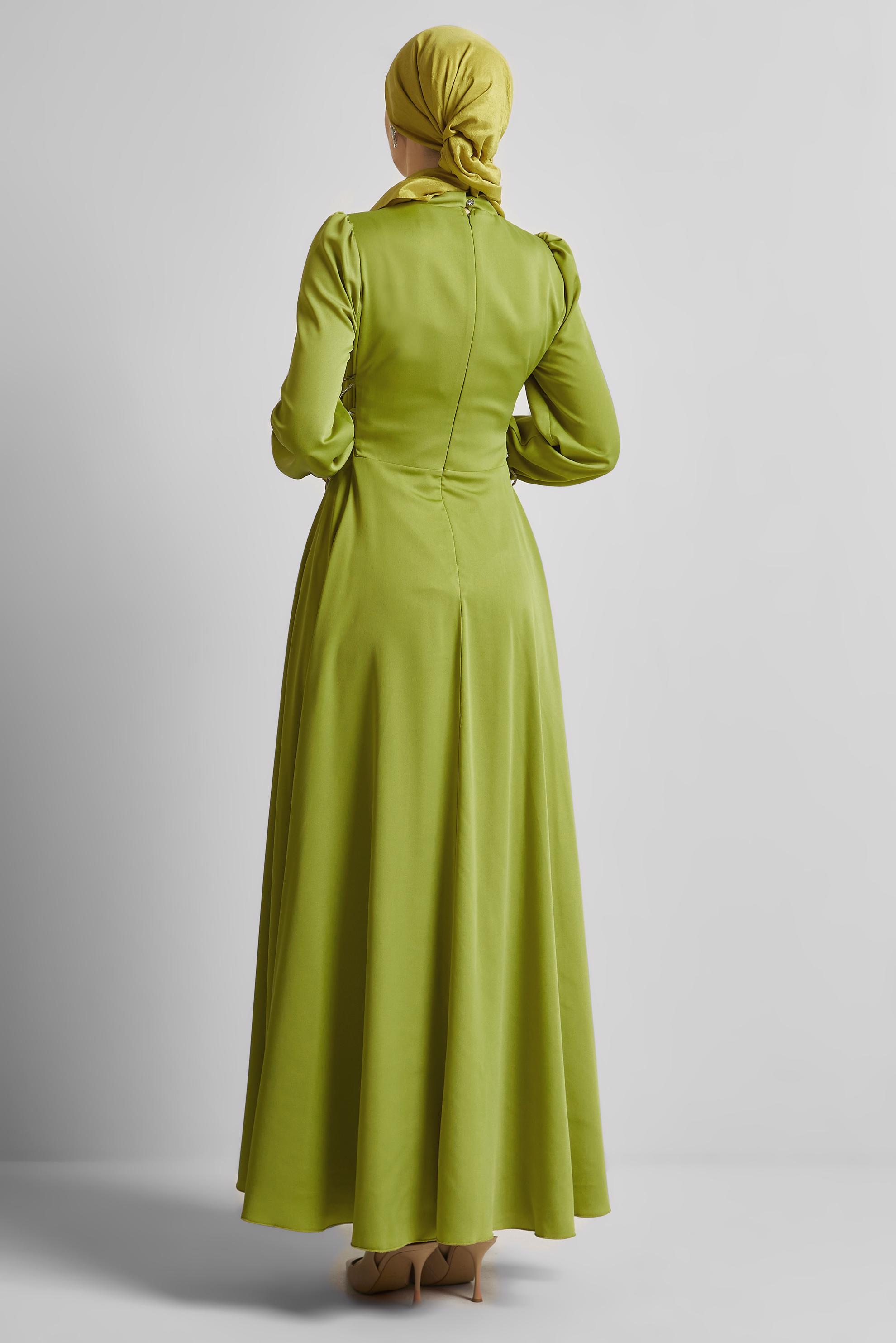 Tesettür giyim YEŞİL BAĞLAMA DETAYLI ELBİSE 45365