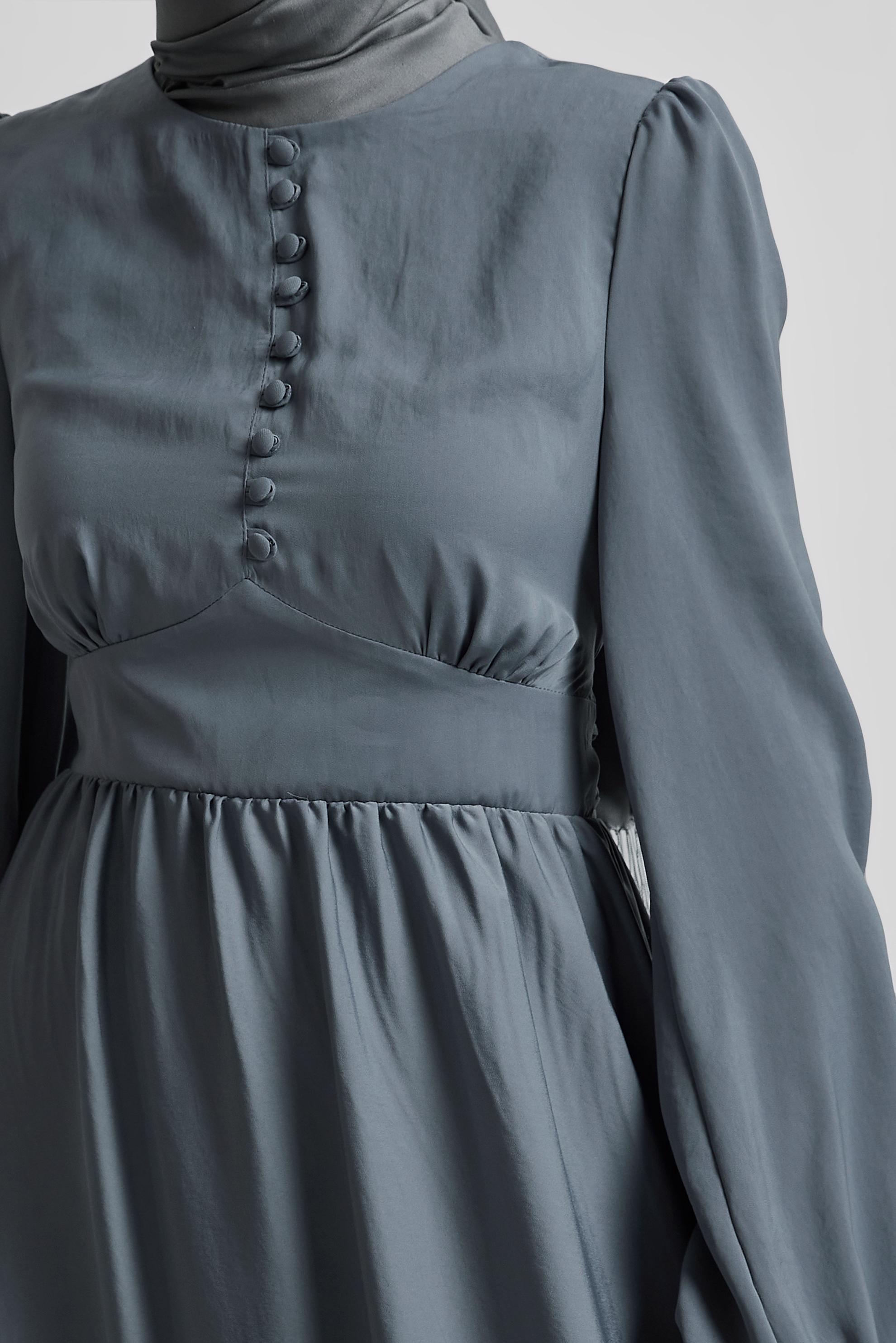 Tesettür giyim GRİ BAĞLAMA DETAYLI ELBİSE 45366