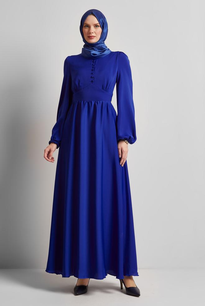 Hijab clothing NAVY BLUE DRESS WITH TIE DETAIL 45366 - ALVİNA