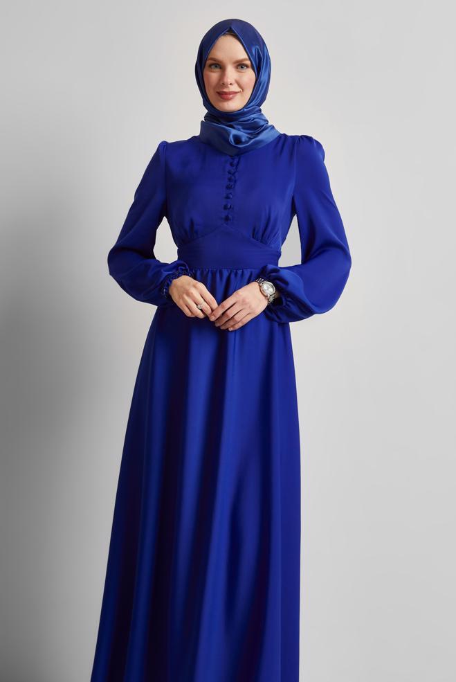 Hijab clothing NAVY BLUE DRESS WITH TIE DETAIL 45366 - ALVİNA