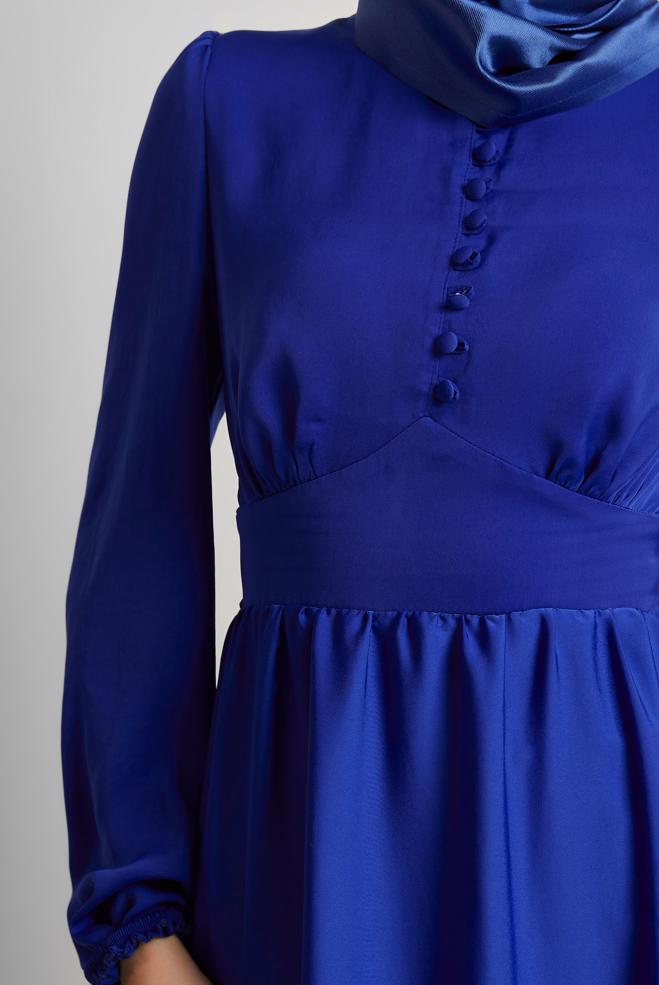 Hijab clothing NAVY BLUE DRESS WITH TIE DETAIL 45366 - ALVİNA