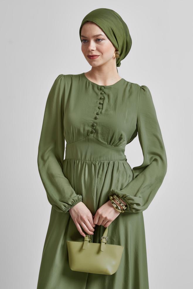 Hijab-Kleidung GRÜN KLEID MIT KRAGENDETAIL 45366 - ALVİNA