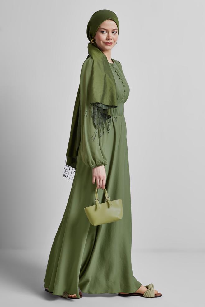 Hijab-Kleidung GRÜN KLEID MIT KRAGENDETAIL 45366 - ALVİNA