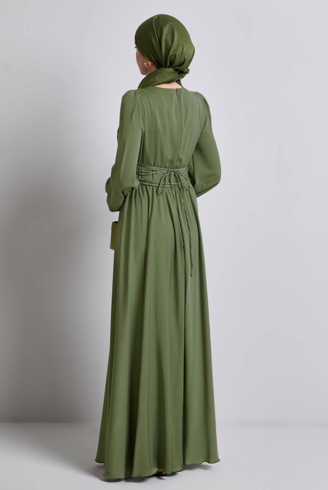Hijab-Kleidung GRÜN KLEID MIT KRAGENDETAIL 45366 - ALVİNA