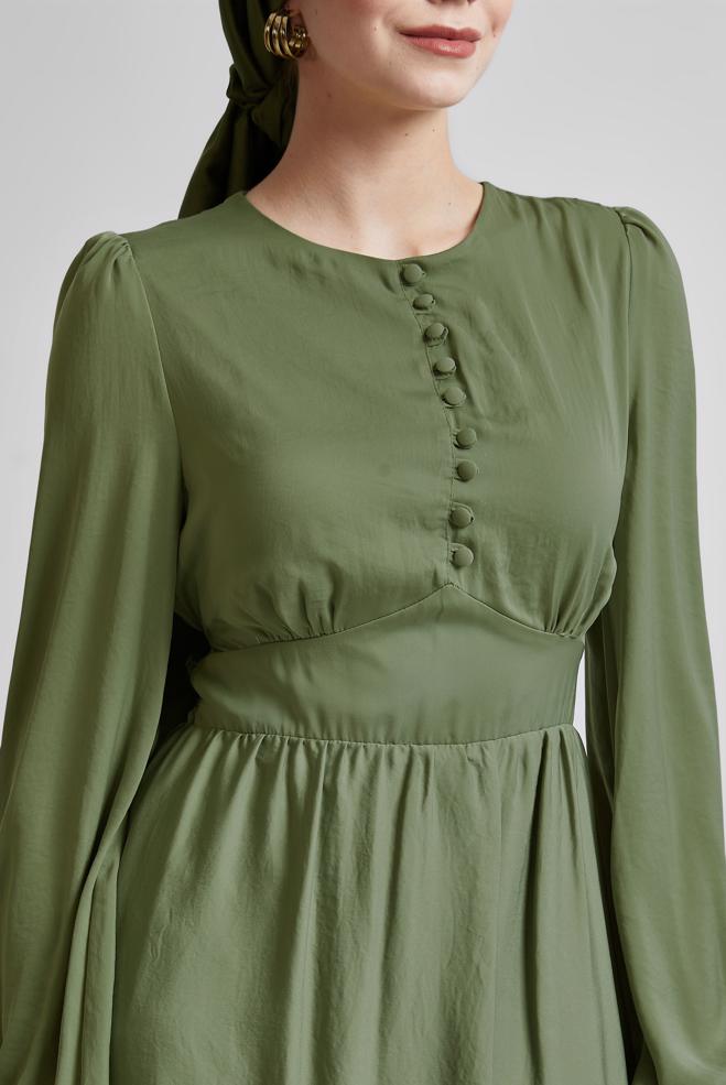 Hijab-Kleidung GRÜN KLEID MIT KRAGENDETAIL 45366 - ALVİNA