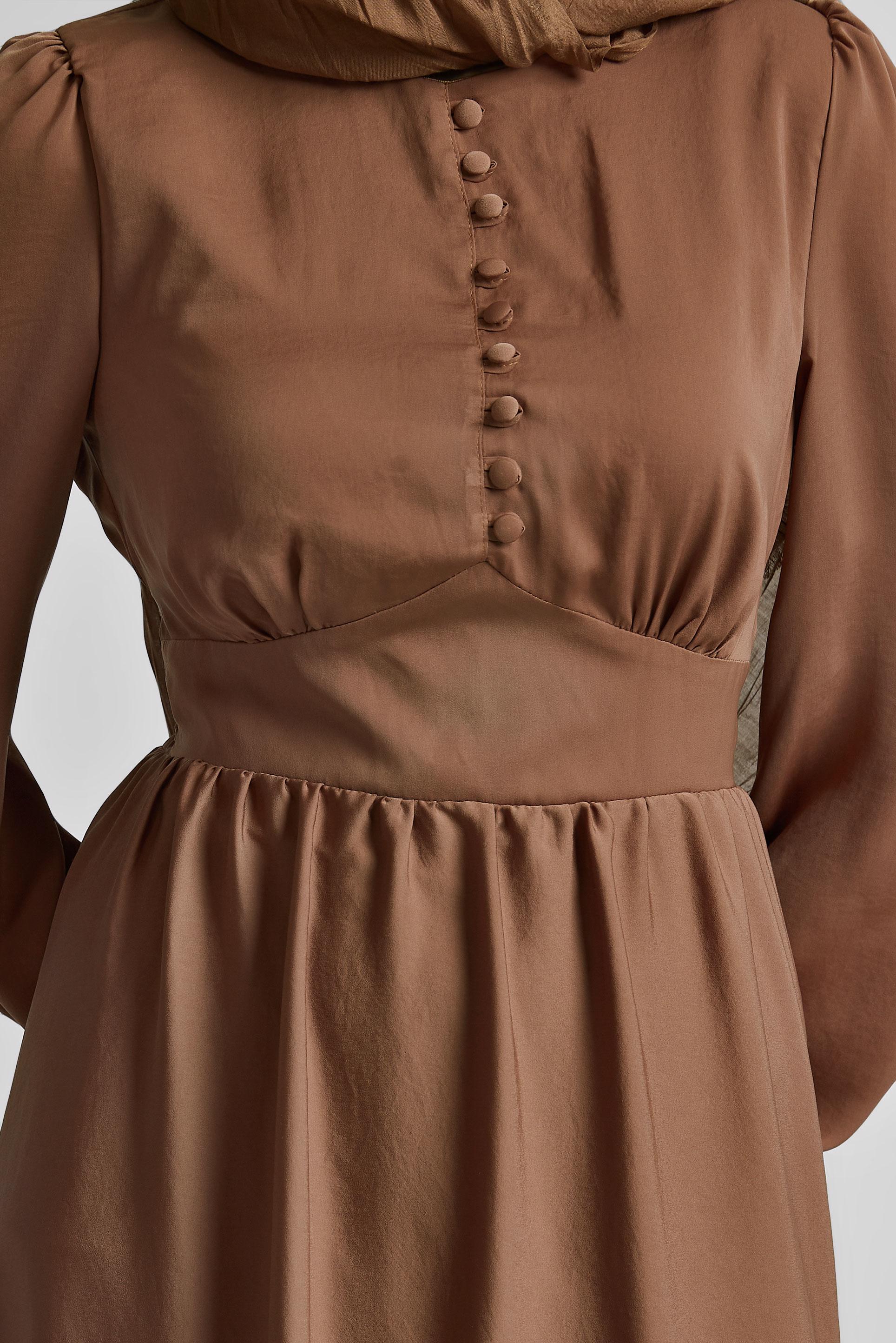 Tesettür giyim KAHVE BAĞLAMA DETAYLI ELBİSE 45366