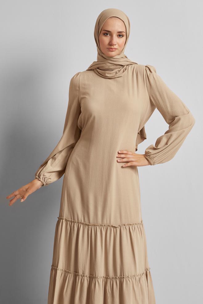 Vêtements hijab BRUN ROBE CEINTURÉE 45368 - ALVİNA