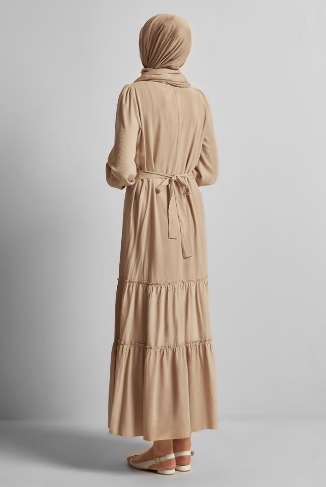 Vêtements hijab BRUN ROBE CEINTURÉE 45368 - ALVİNA