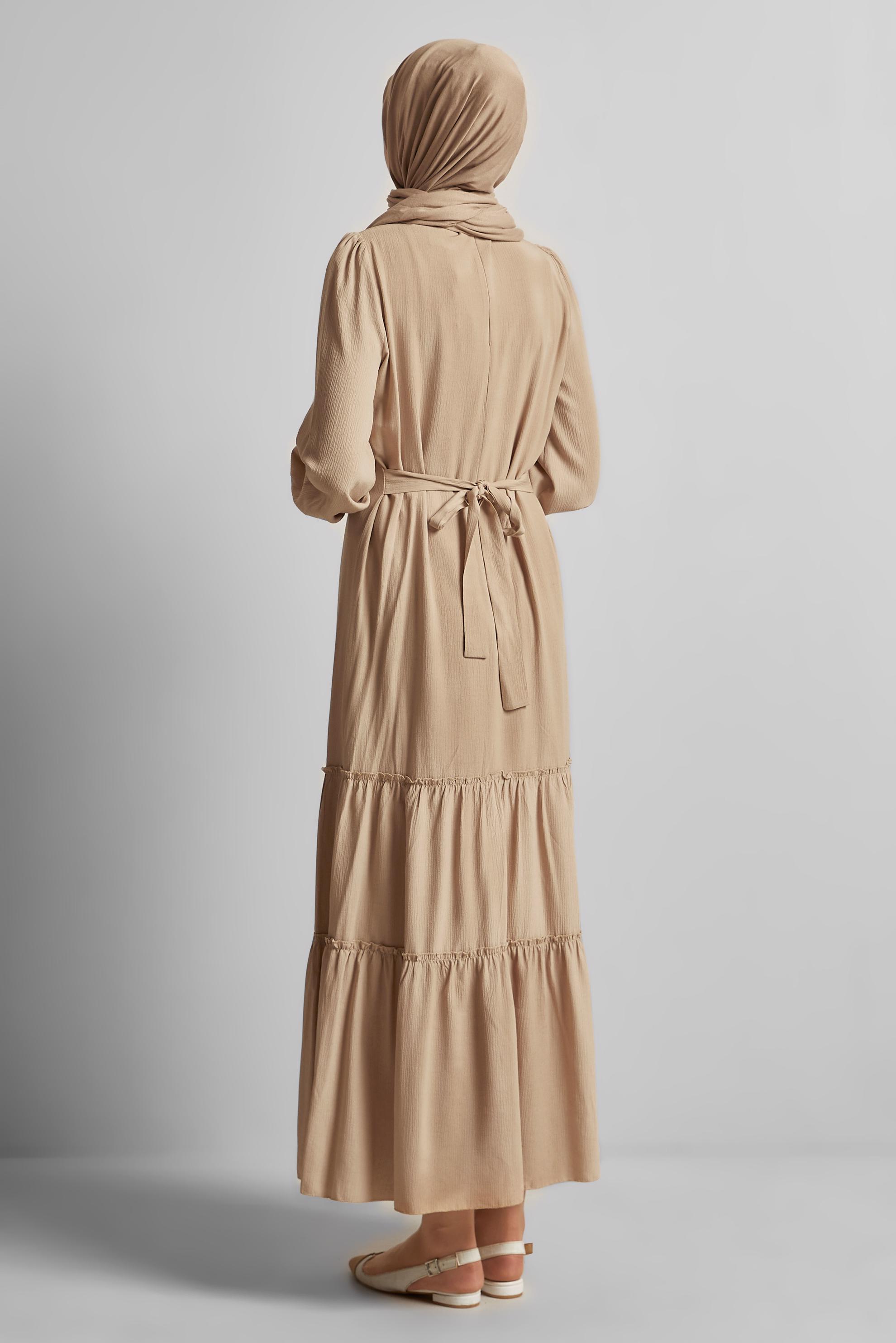 Vêtements hijab BRUN ROBE CEINTURÉE 45368