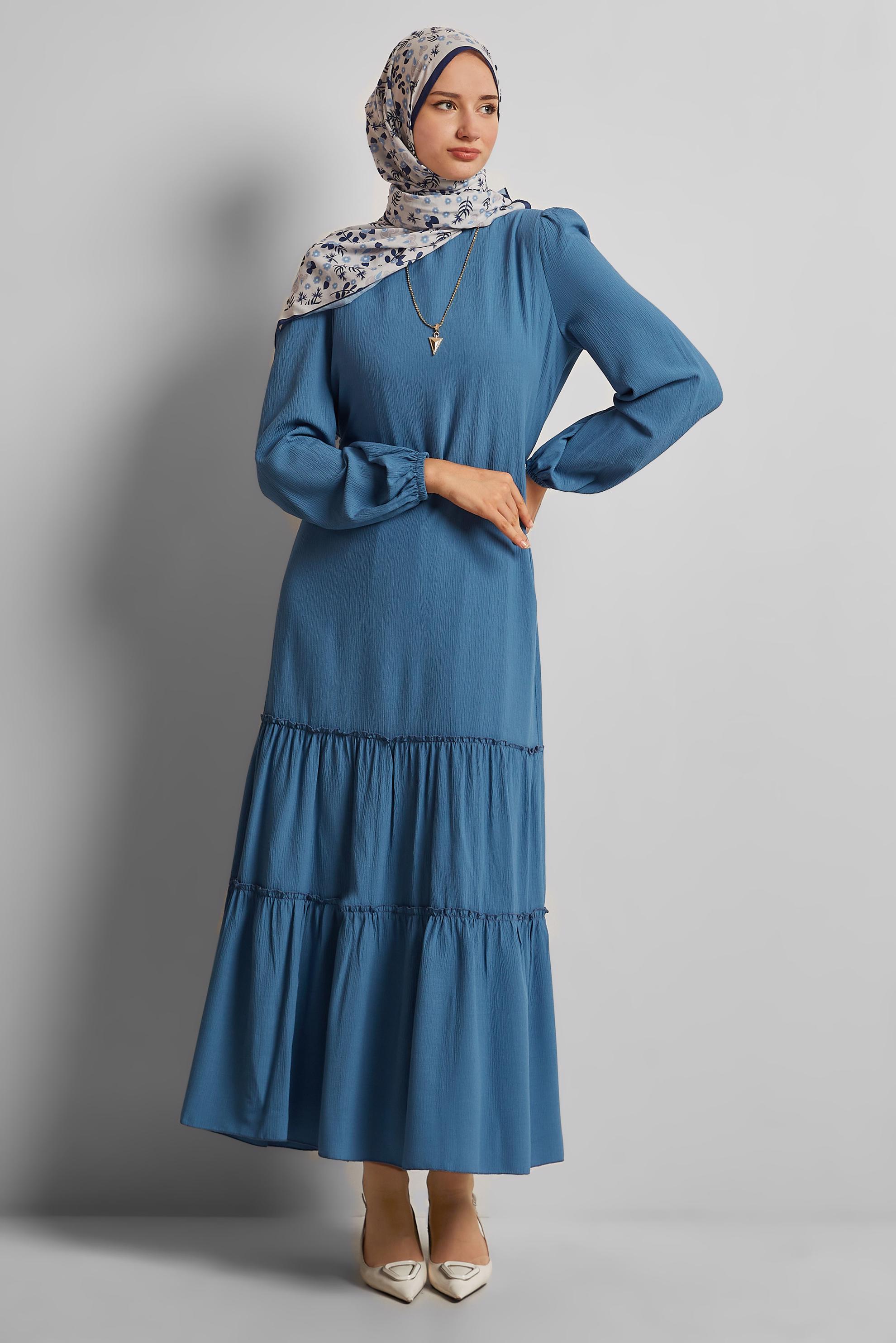 Vêtements hijab BLEU MARINE ROBE CEINTURÉE 45368