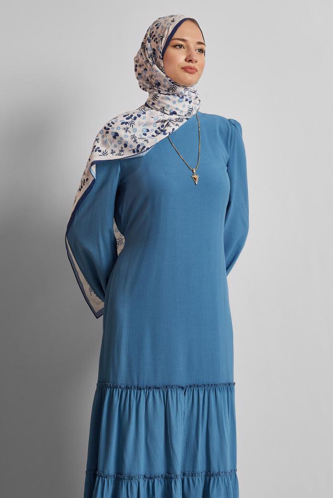 Vêtements hijab BLEU MARINE ROBE CEINTURÉE 45368 - ALVİNA