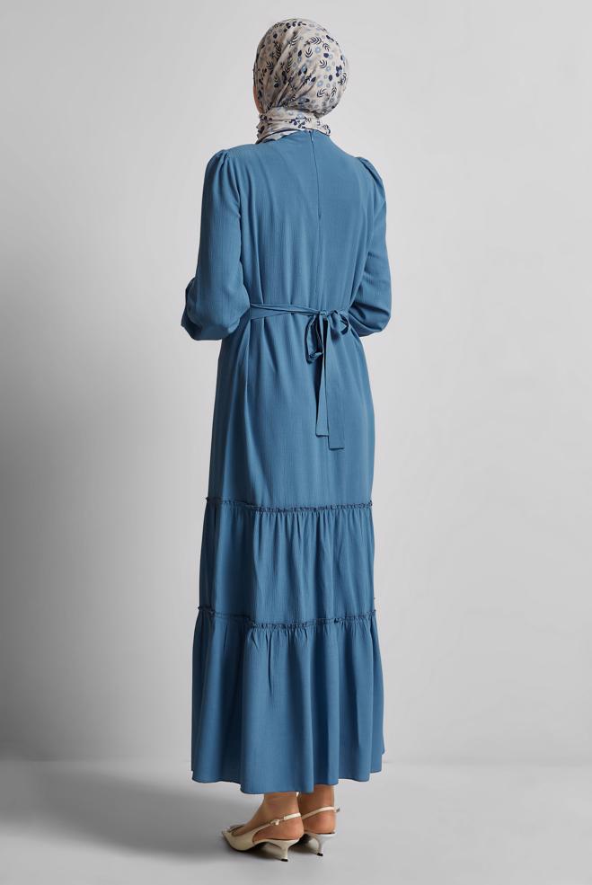 Vêtements hijab BLEU MARINE ROBE CEINTURÉE 45368 - ALVİNA