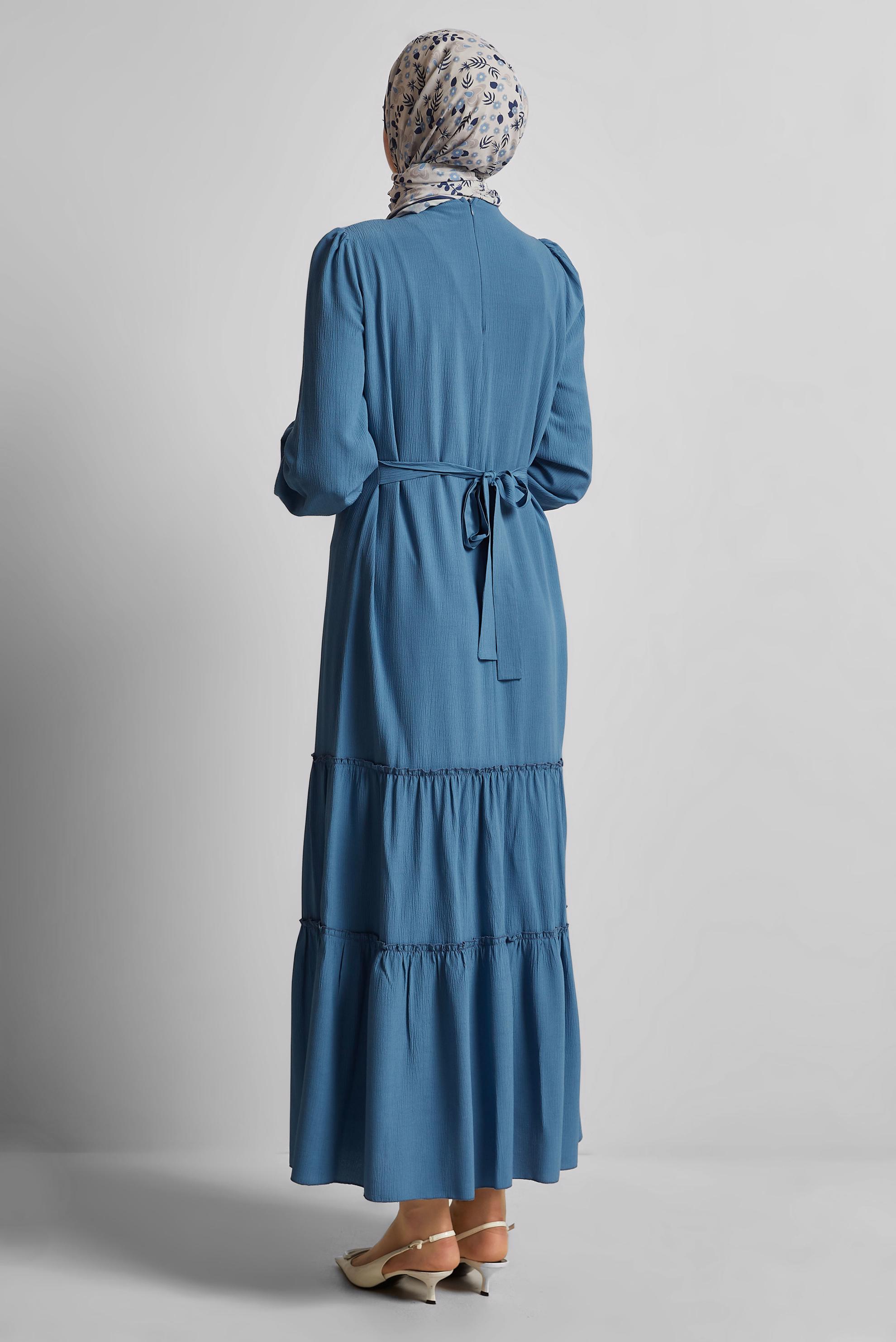 Vêtements hijab BLEU MARINE ROBE CEINTURÉE 45368