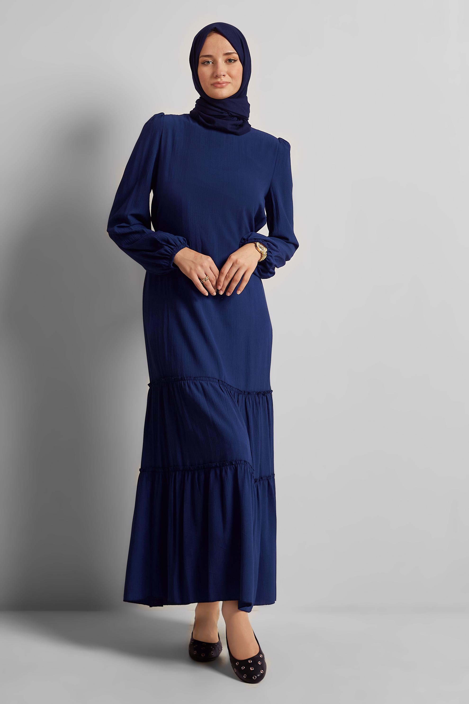 Vêtements hijab BLEU MARINE ROBE CEINTURÉE 45368
