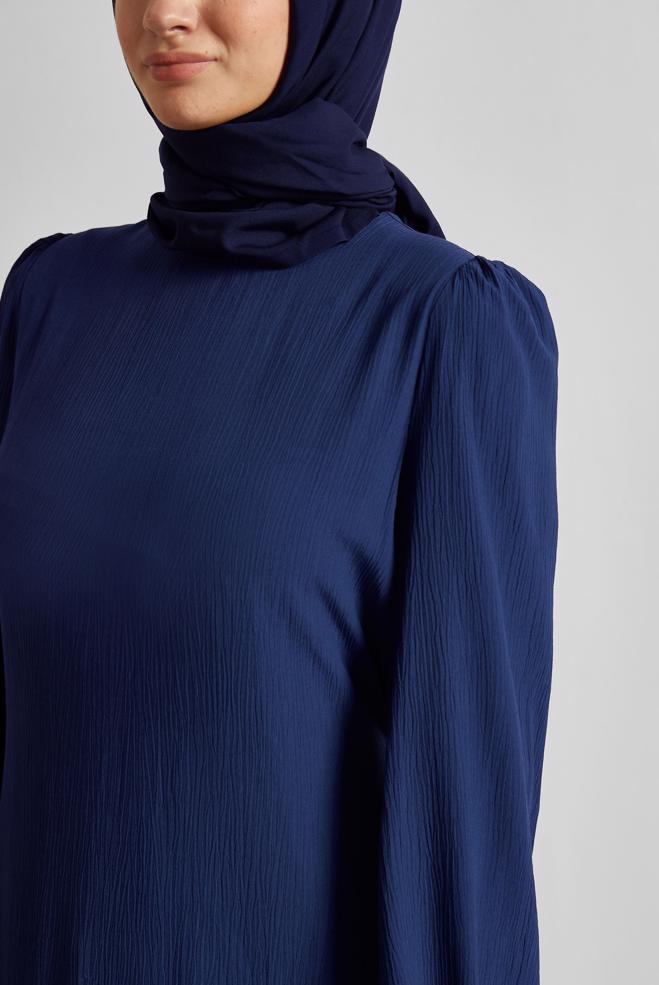 Vêtements hijab BLEU MARINE ROBE CEINTURÉE 45368 - ALVİNA