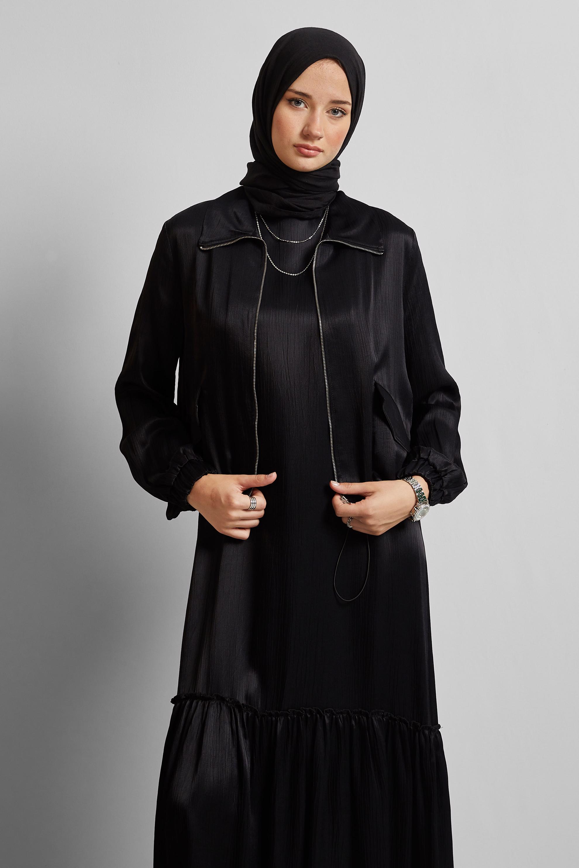 Tesettür giyim SİYAH ELBİSELİ CEKETLİ TAKIM 45377