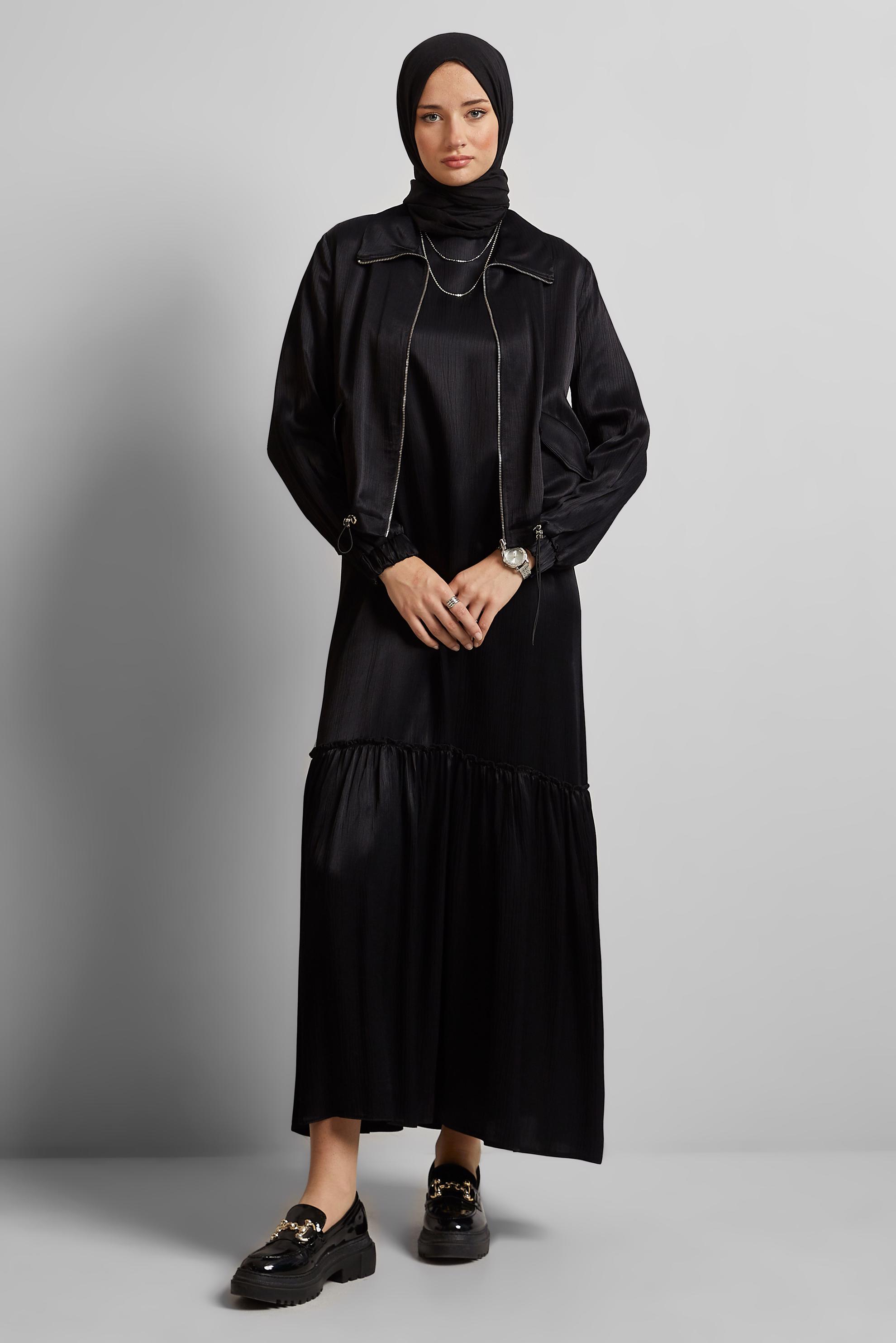 Tesettür giyim SİYAH ELBİSELİ CEKETLİ TAKIM 45377