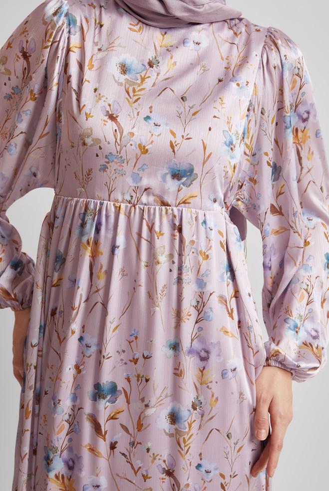 Hijab-Kleidung LILA GEMUSTERTES KLEID 45404 - ALVİNA
