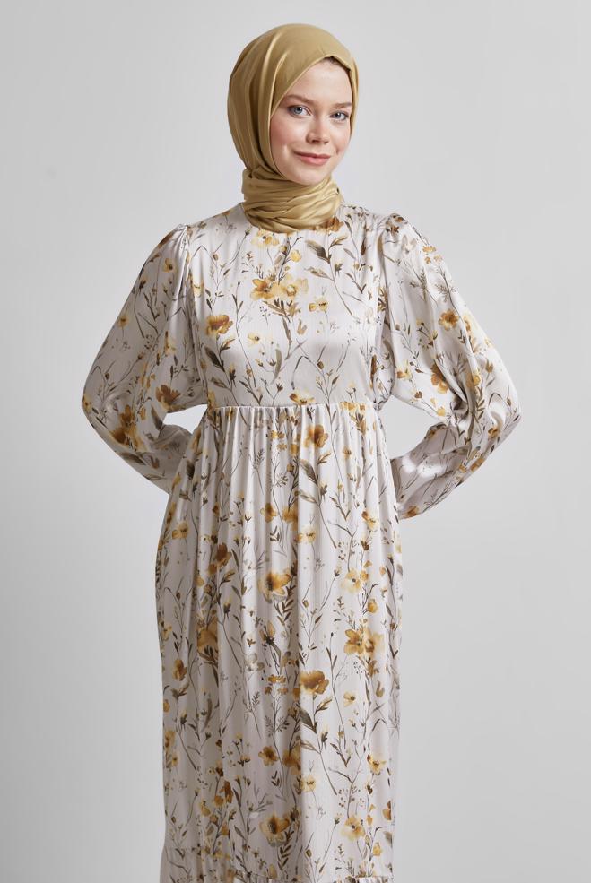 Hijab clothing YELLOW PATTERNED DRESS 45404 - ALVİNA