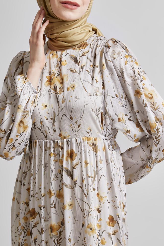 Hijab clothing YELLOW PATTERNED DRESS 45404 - ALVİNA