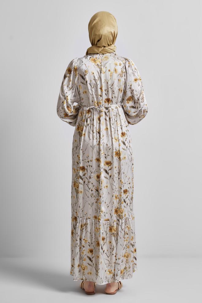 Hijab clothing YELLOW PATTERNED DRESS 45404 - ALVİNA