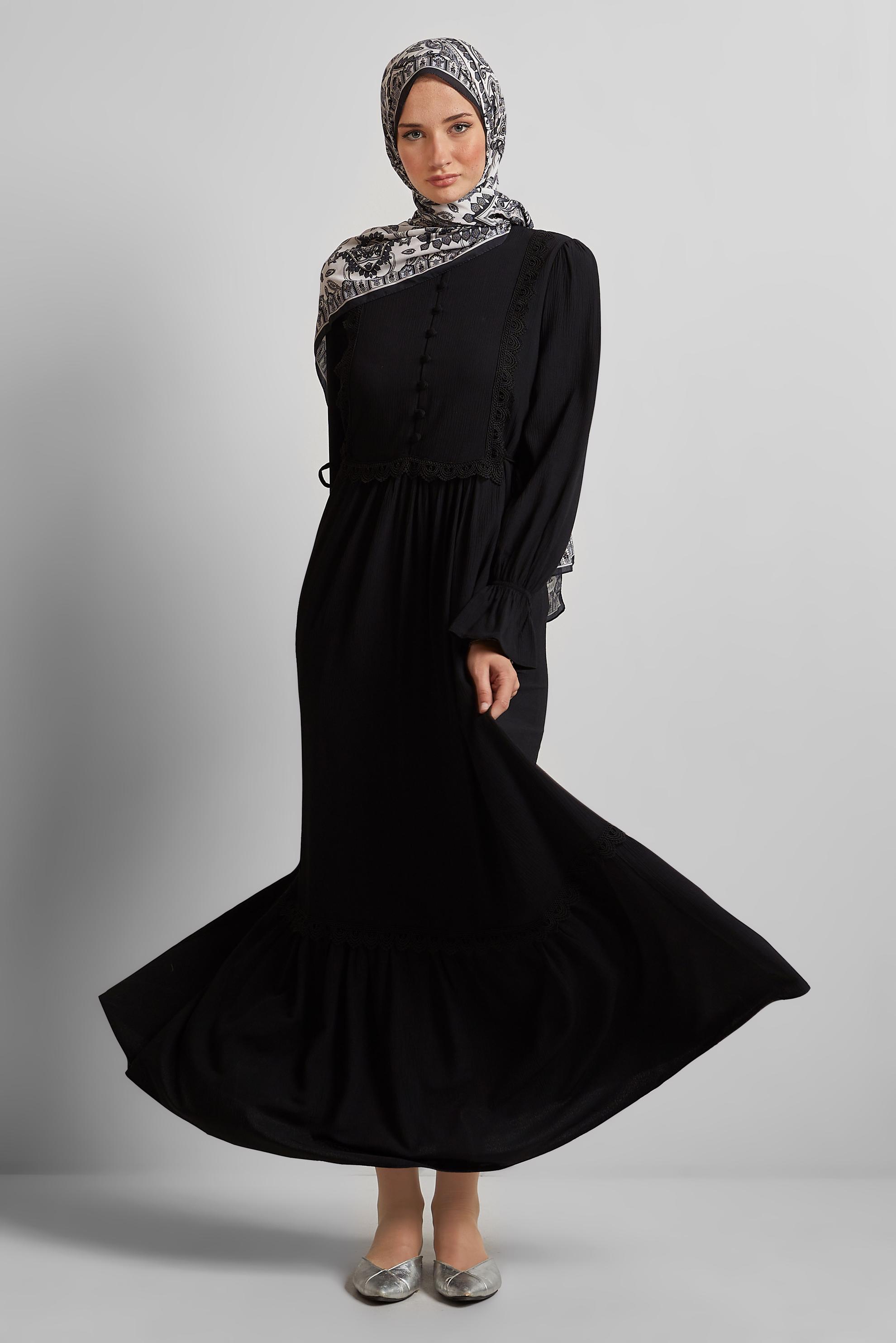 Tesettür giyim SİYAH VİSKON TESETTÜR ELBİSE 45412