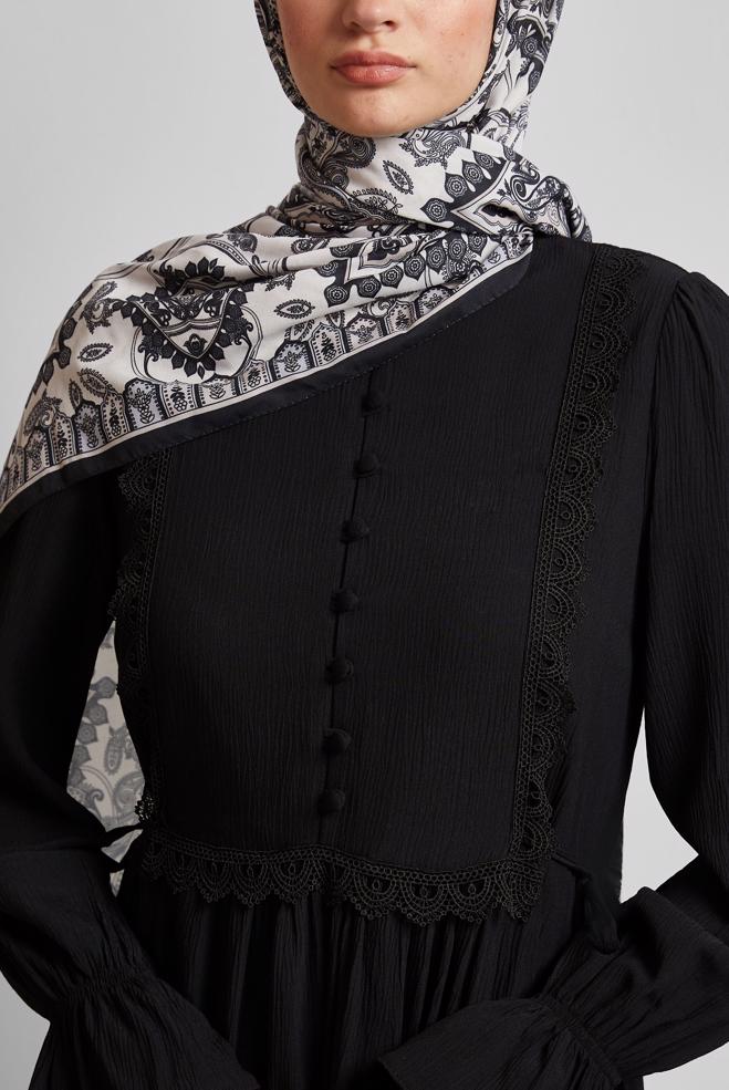Hijab-Kleidung SCHWARZ VISKOSE HIJAB KLEID 45412 - ALVİNA