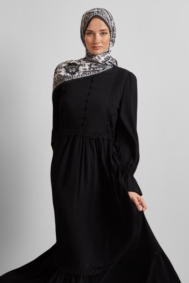 Hijab-Kleidung SCHWARZ VISKOSE HIJAB KLEID 45412 - ALVİNA