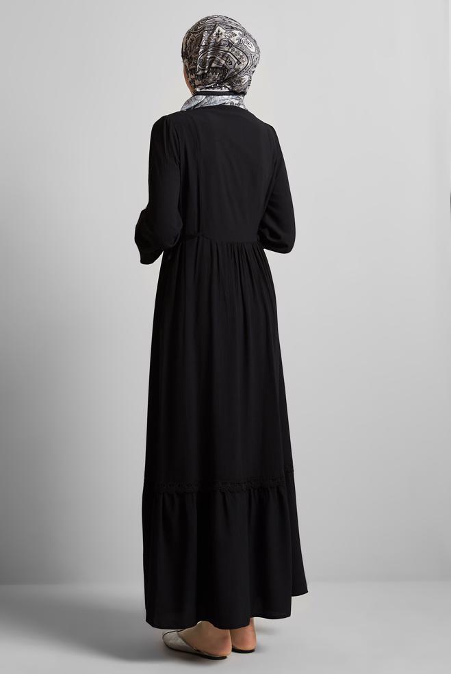 Hijab-Kleidung SCHWARZ VISKOSE HIJAB KLEID 45412 - ALVİNA