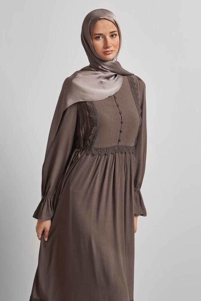 Hijab-Kleidung BRAUN VISKOSE HIJAB KLEID 45412 - ALVİNA